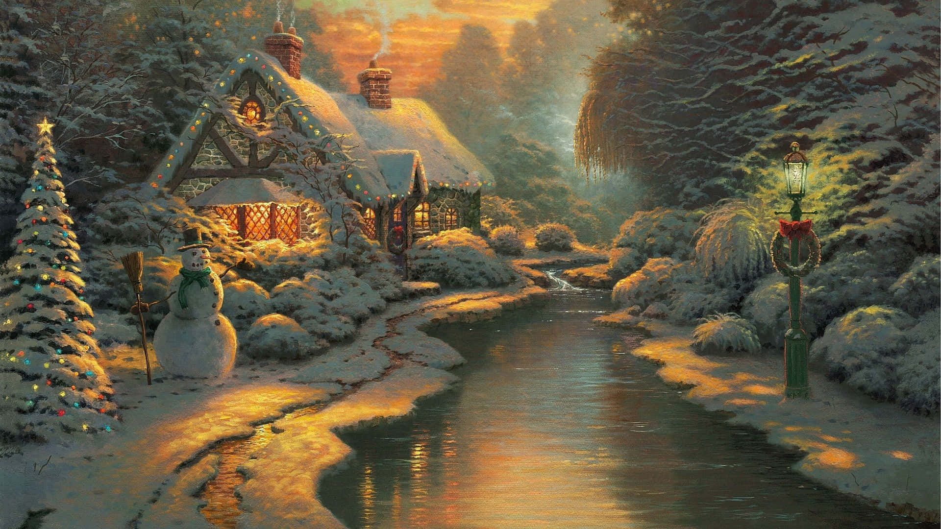 Download Cozy Christmas Landscape Illustration Wallpaper