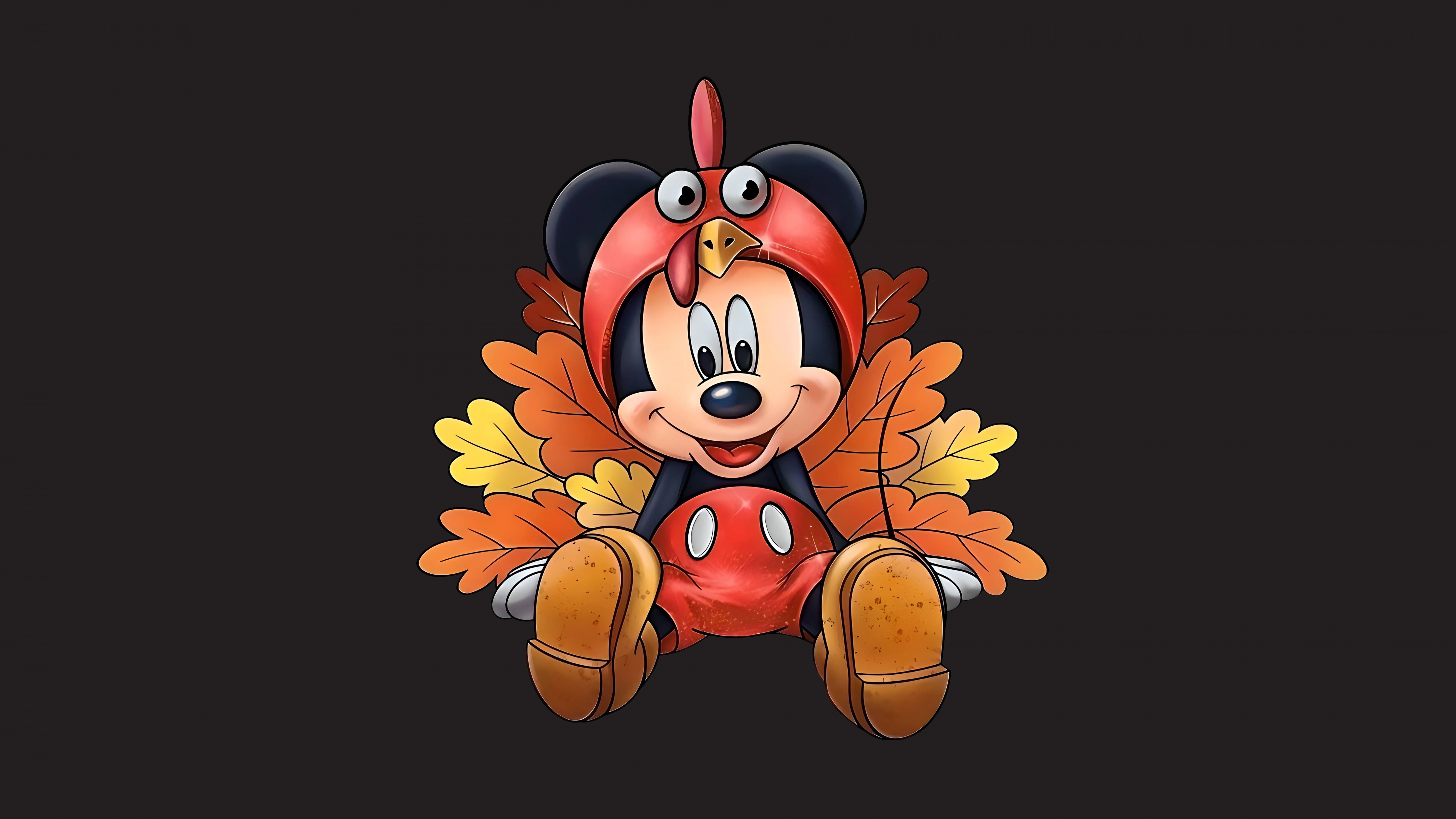 Mickey Mouse Wallpaper 4K, Thanksgiving, Disney, Turkey, 8K