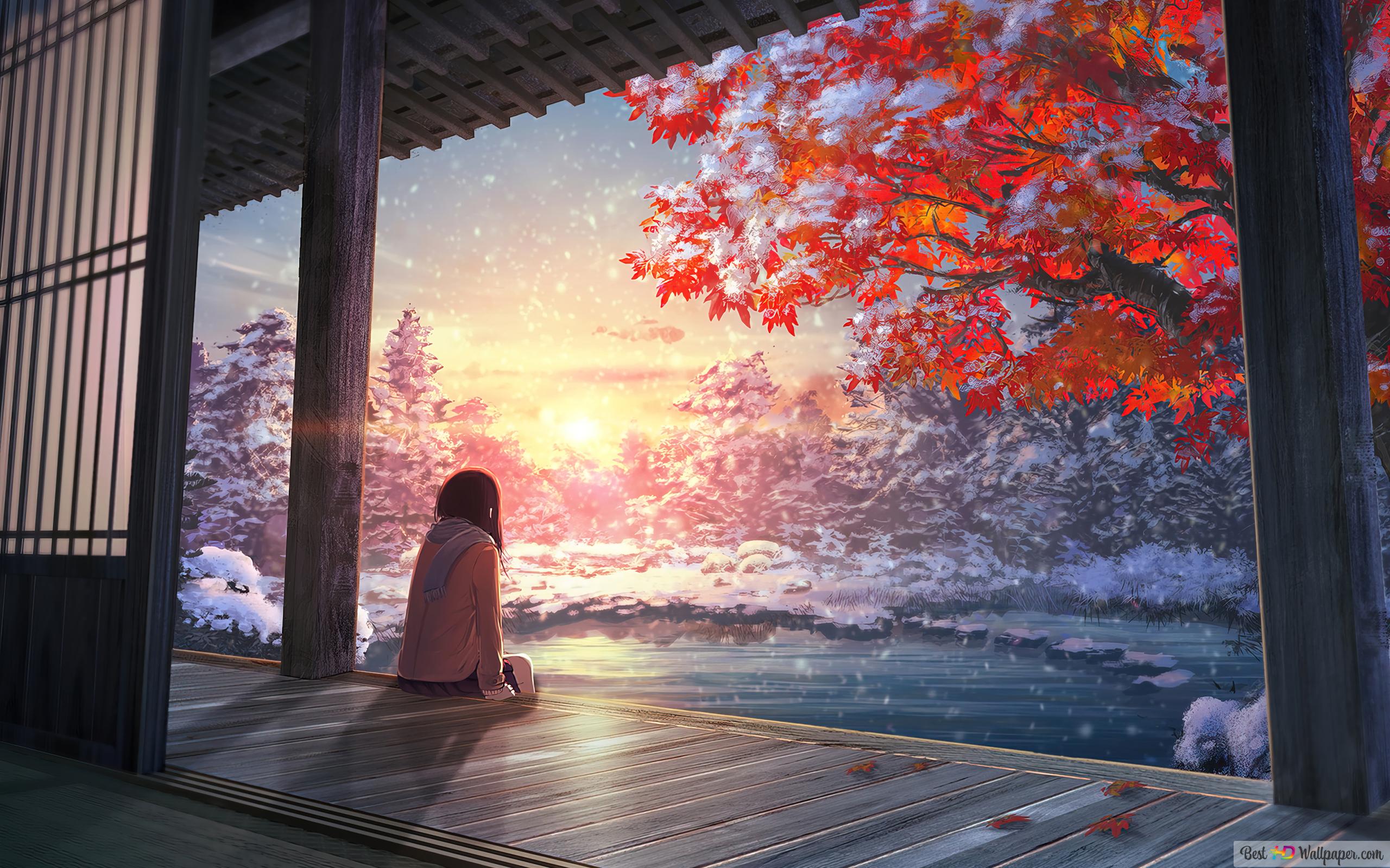 Winter Autumn Sunset 4K wallpaper download