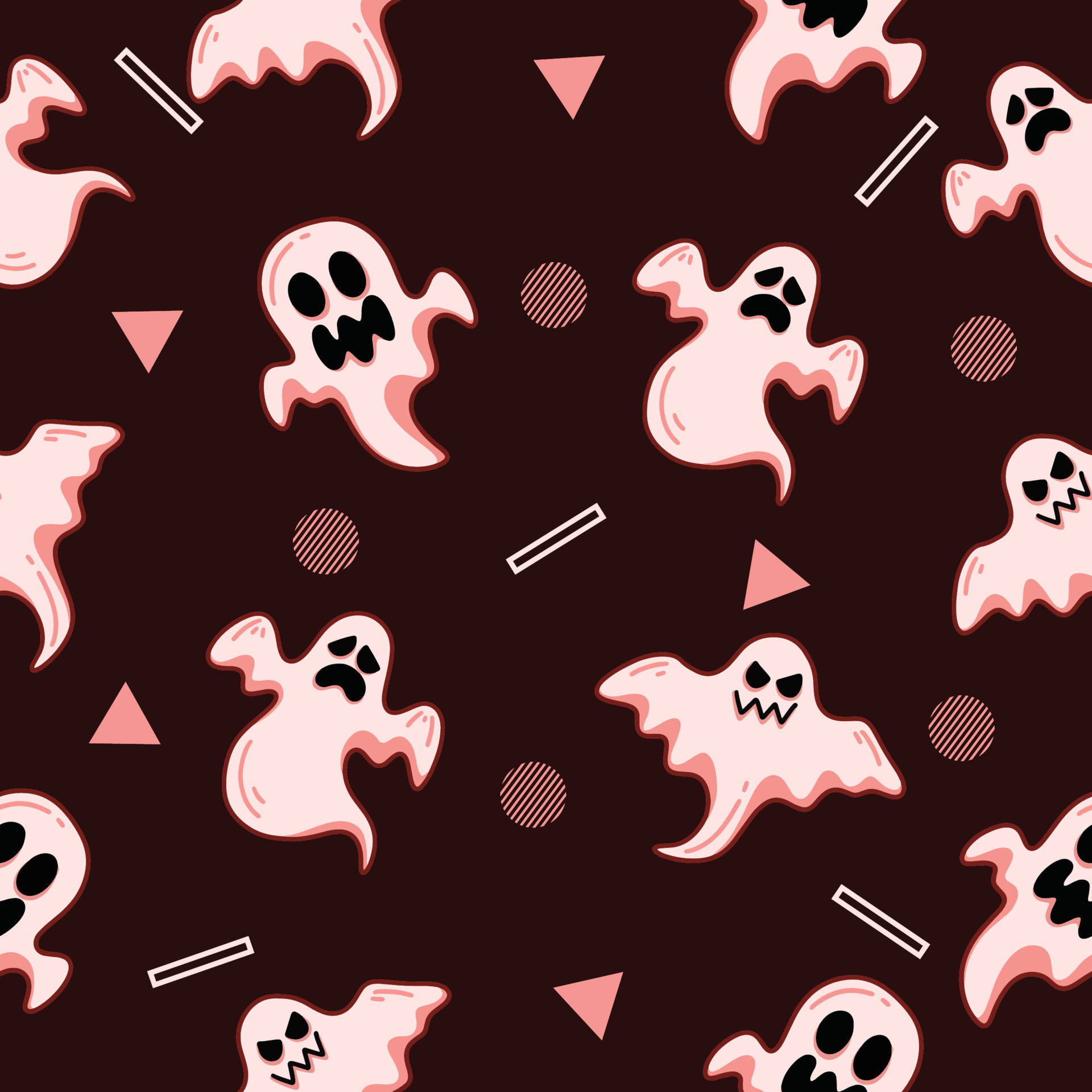 Download Cute Dark Red Halloween Ghosts Wallpaper