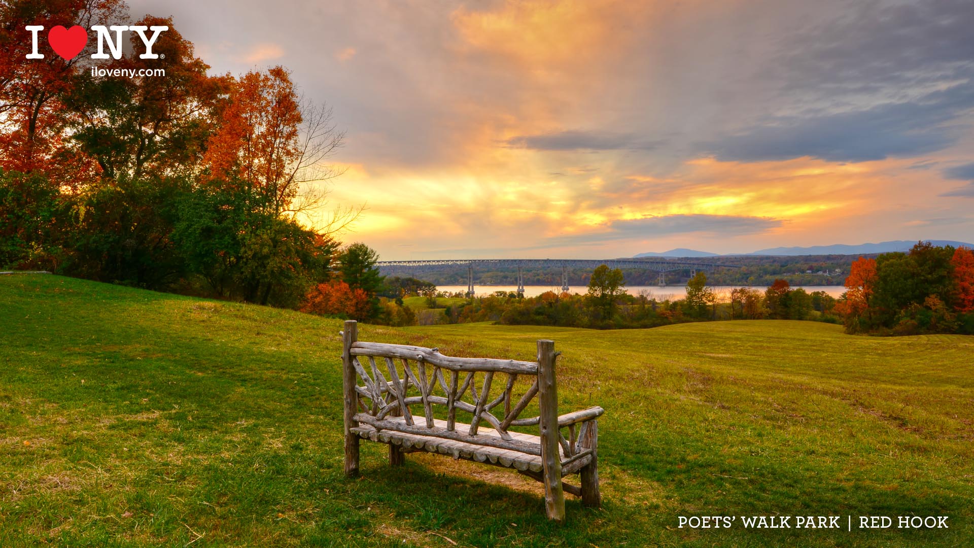 Video conferencing background featuring New York State in the fall