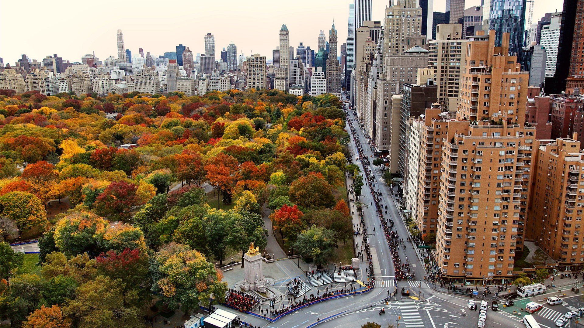 Wallpaper USA, New York, city, skyscrapers, park, trees, autumn 1920x1440 Picture, Image