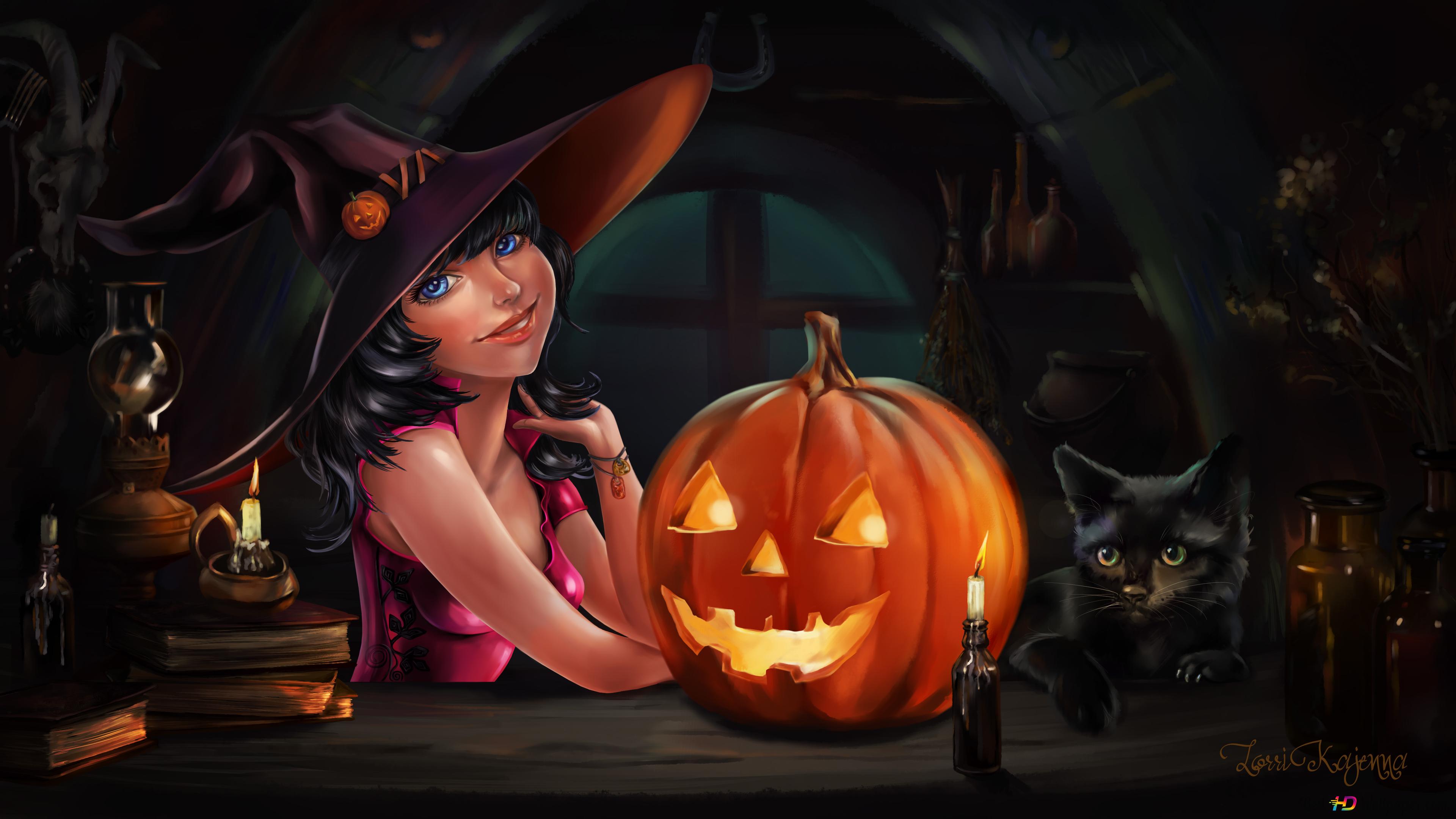 The witch's black cat 4K wallpaper download