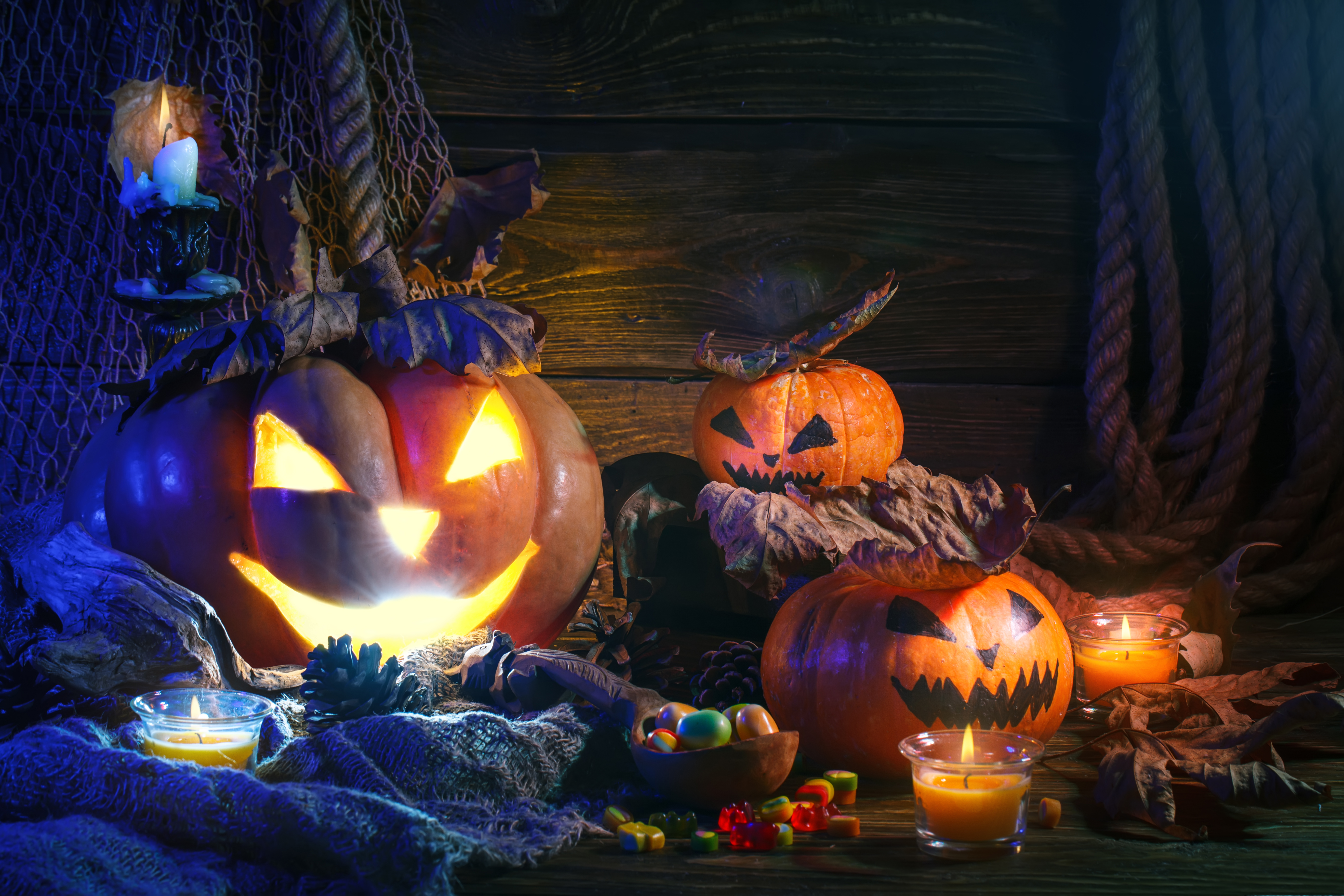 Pumpkin and sweets for Halloween Desktop wallpaper 1920x1080