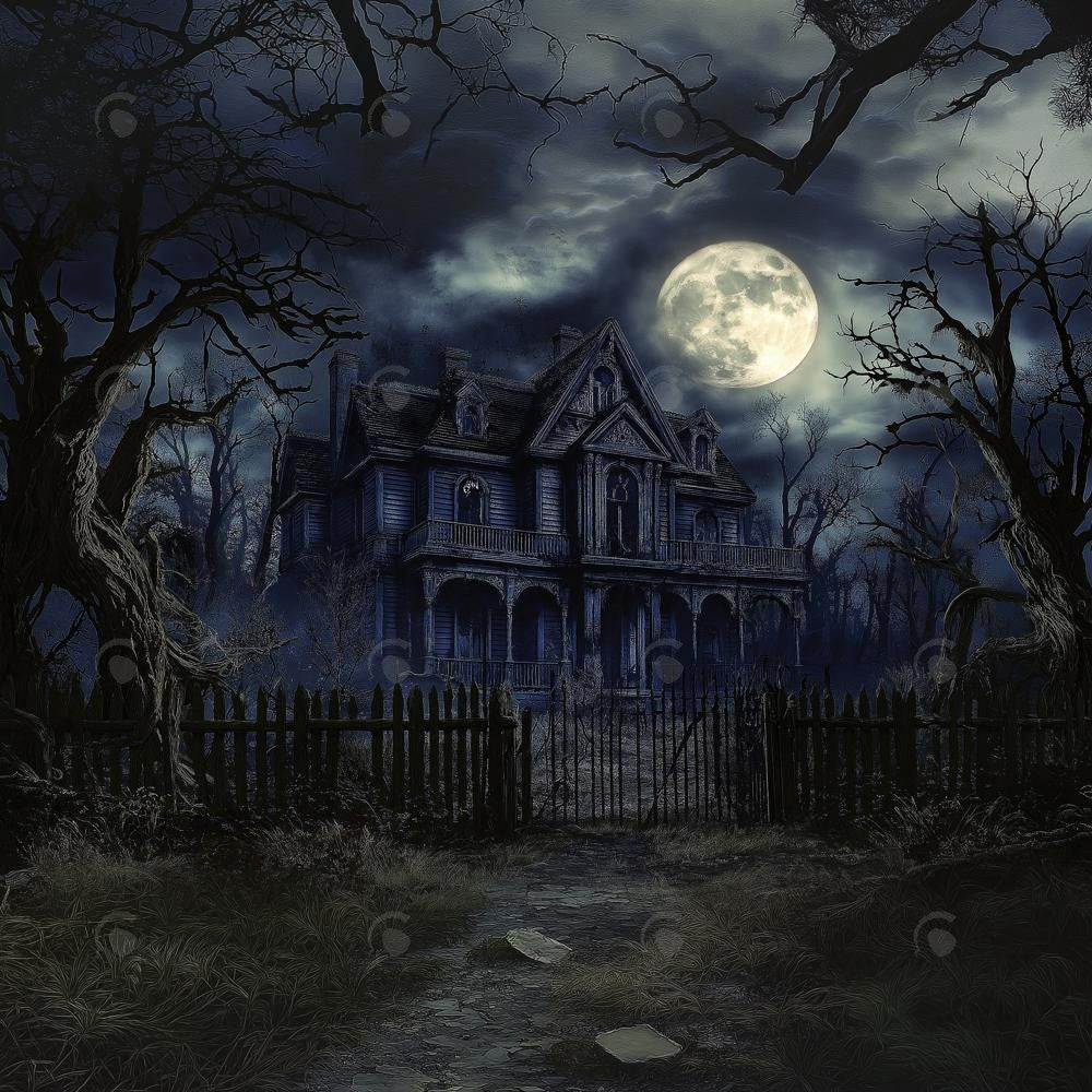 Allenjoy Halloween Spooky Forest Haunted House Photography Backdrop Gb