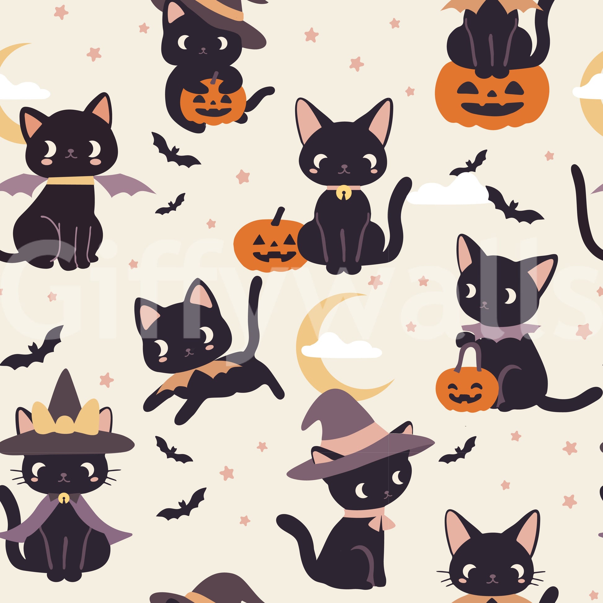 Cute Witch Cats Halloween Wallpaper