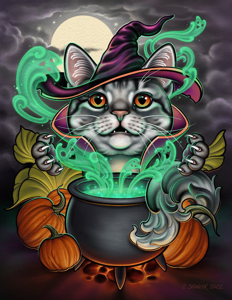 Halloween Cat Pair and Bat