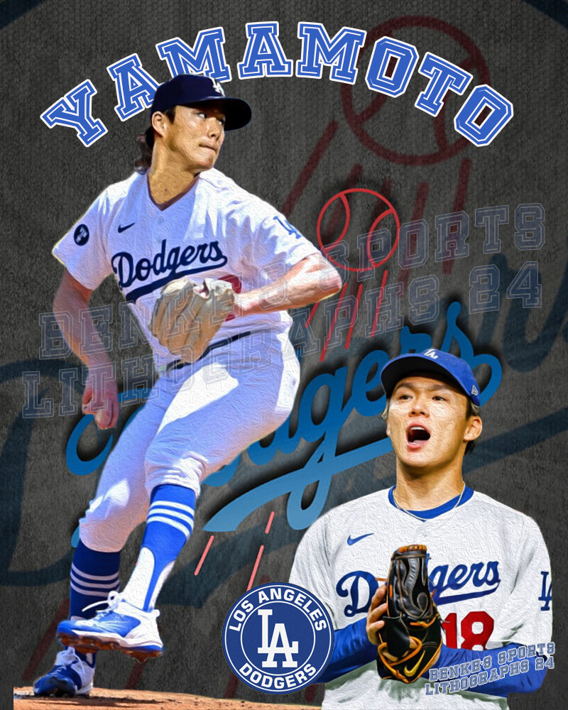 LA Dodgers Lithograph print of Yoshinobu Yamamoto 2024
