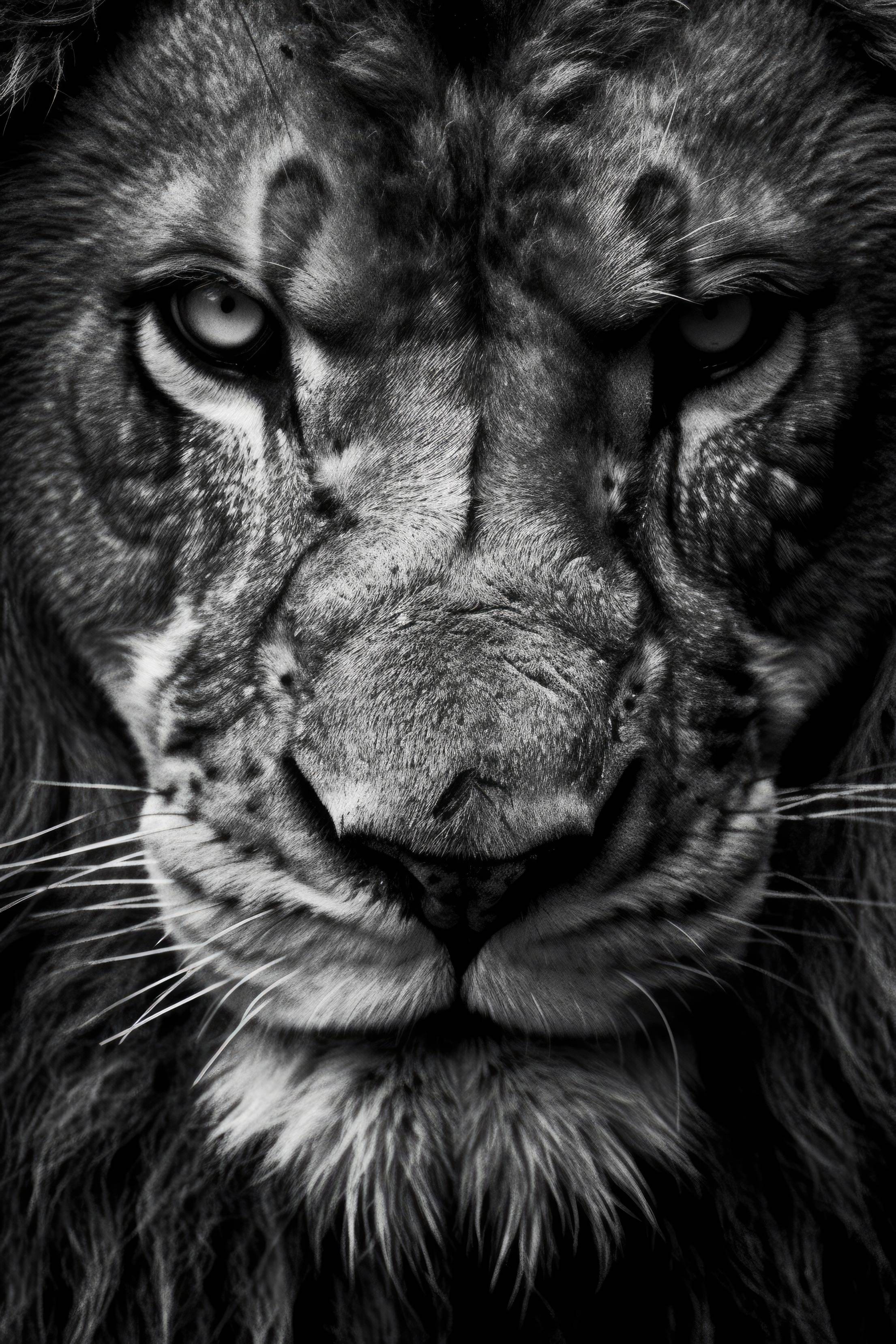 Extreme Close Up Portrait Of An Angry Lion. Free Animal Picture
