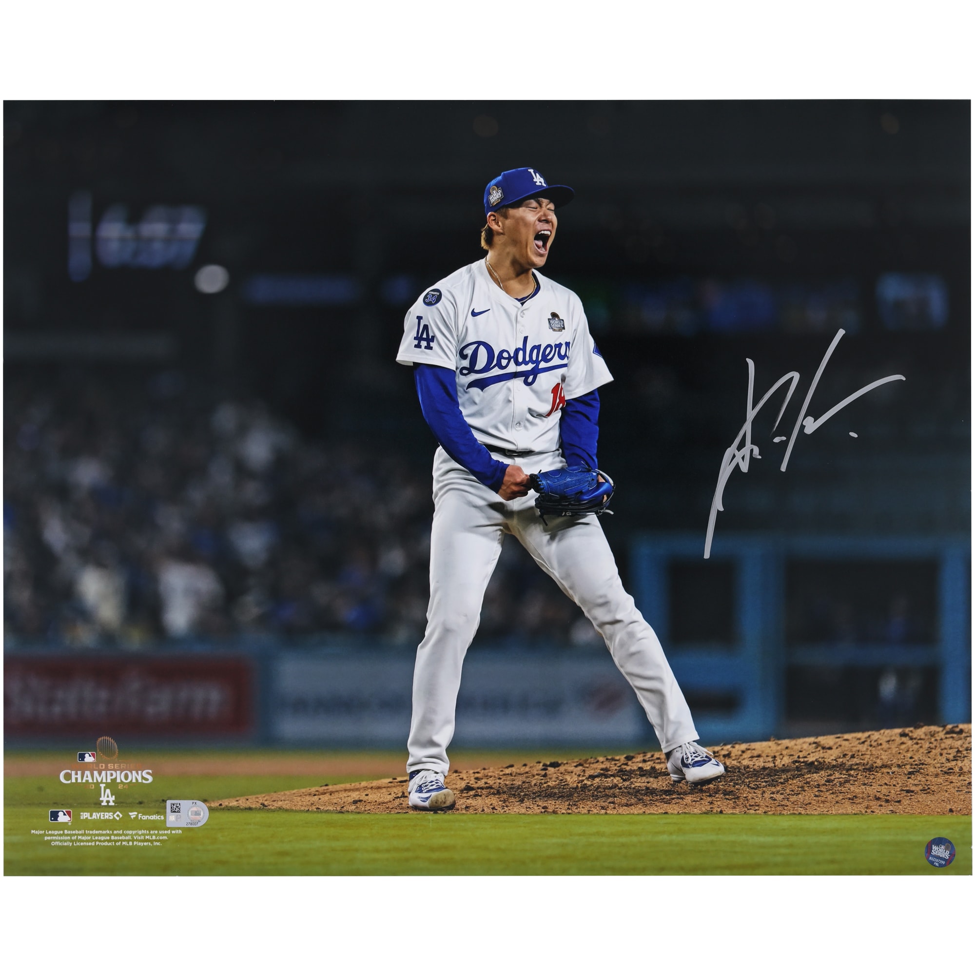 Yoshinobu Yamamoto Los Angeles Dodgers Autographed 2024 World Series Champions 16 x 20 Photograph