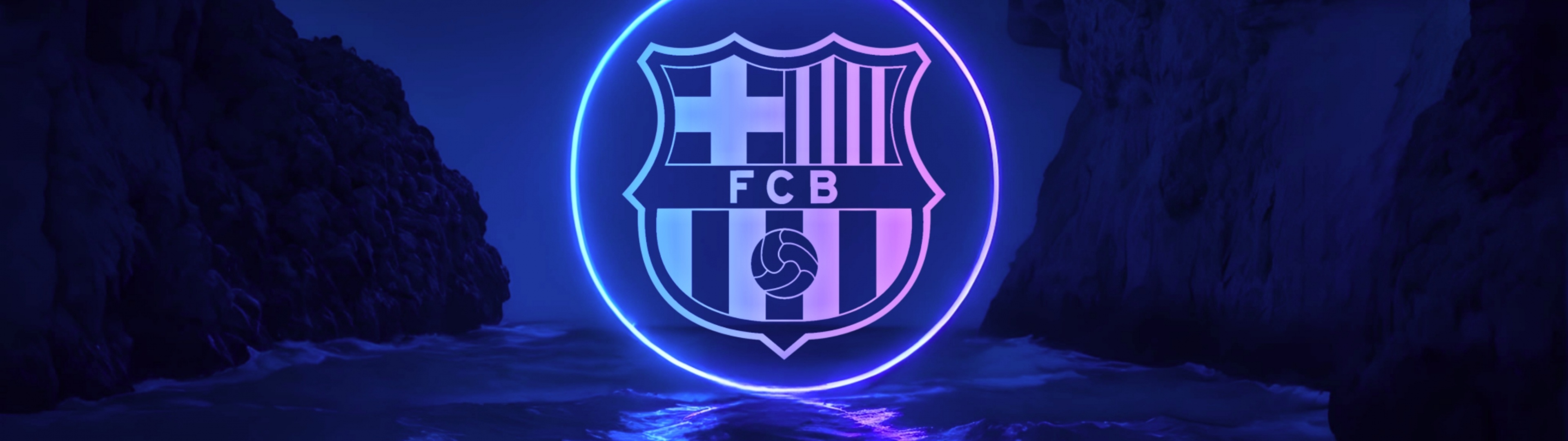 FC Barcelona Wallpaper 4K, Neon logo, Neon glow, Reflection