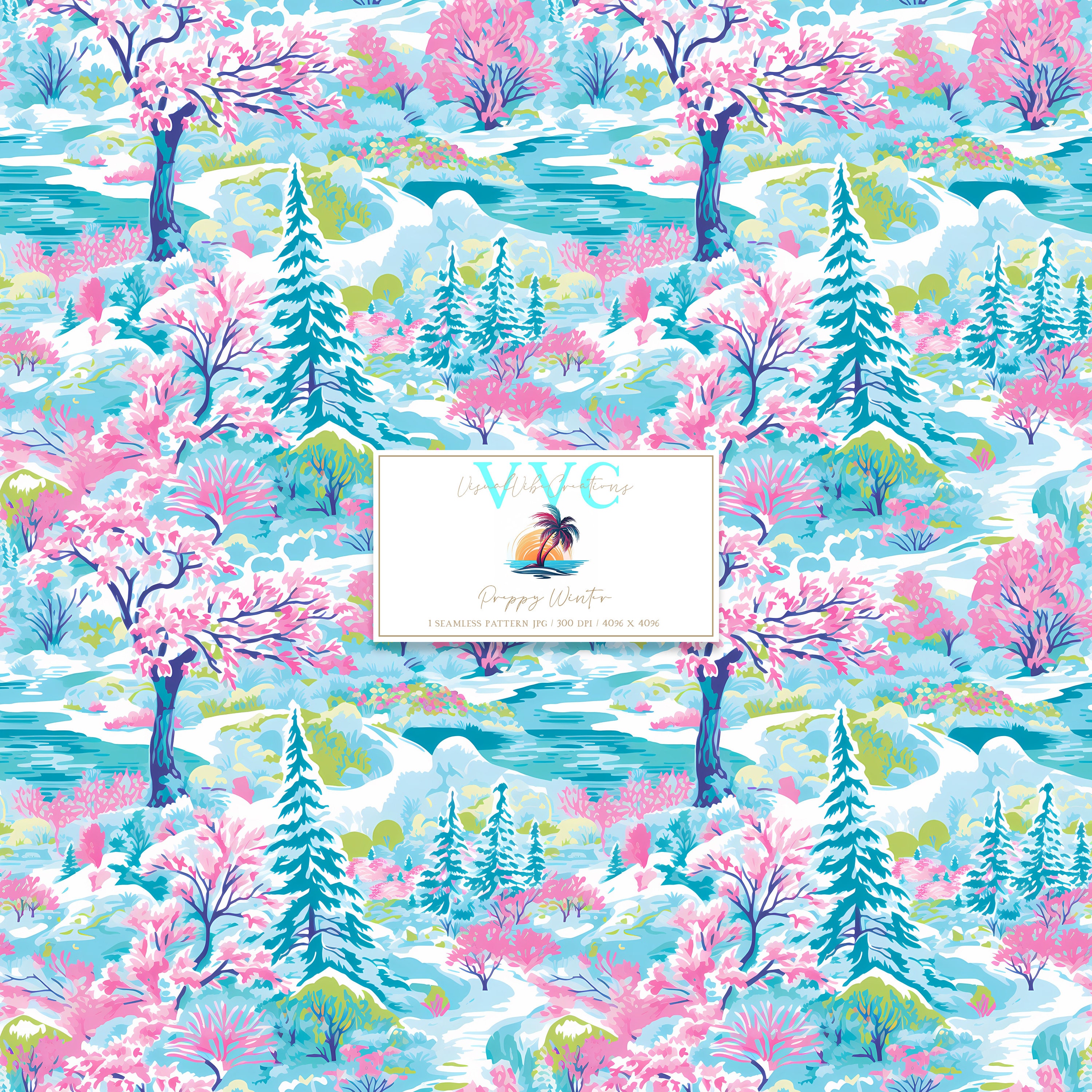 Preppy Winter Digital Paper, 1 Seamless Pattern For Scrapbook Paper Instant Download, Snow, Christmas, Christmas Tree, Merry Christmas