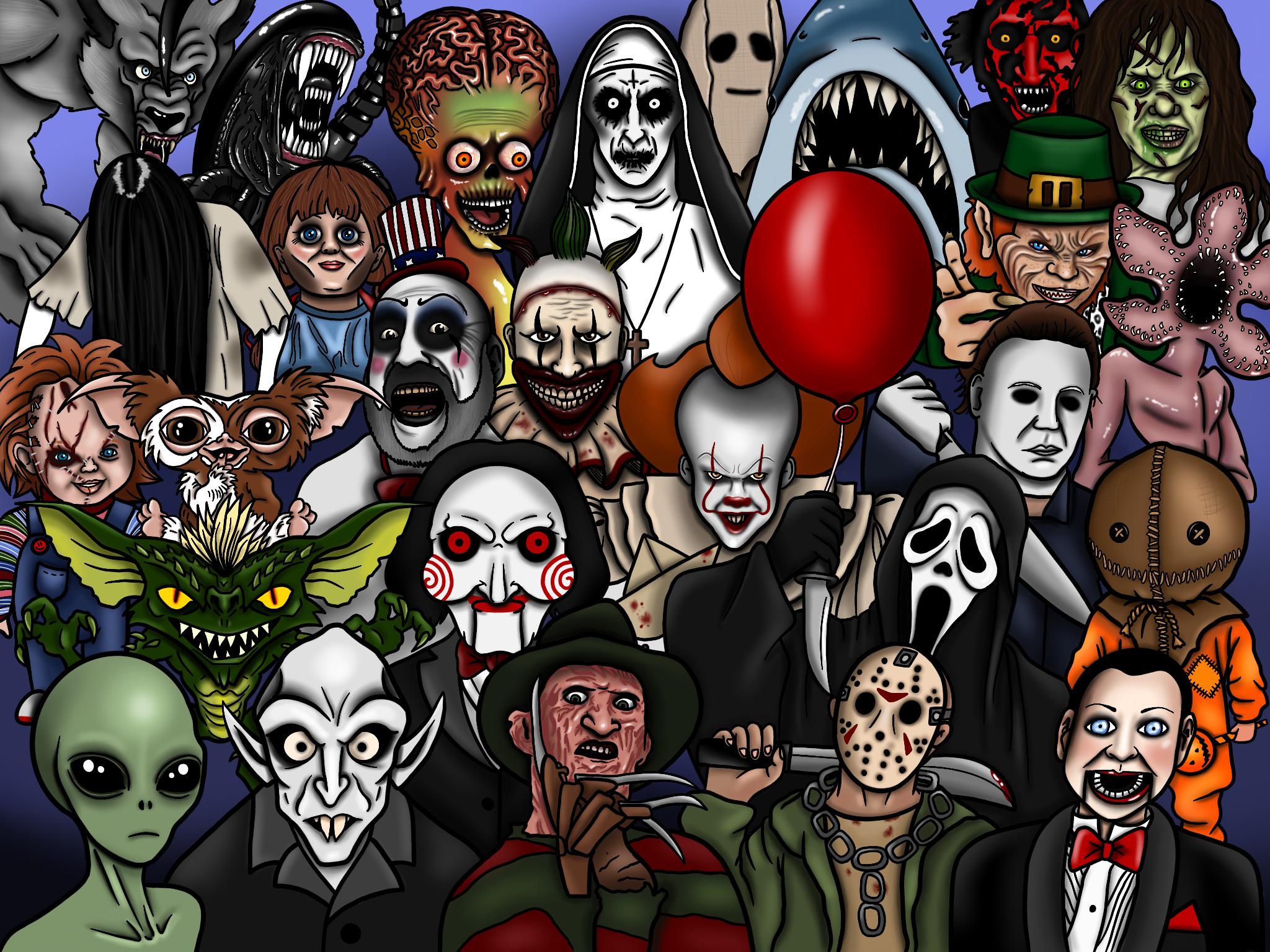My Hand Digitally Drawn Horror Character Collage