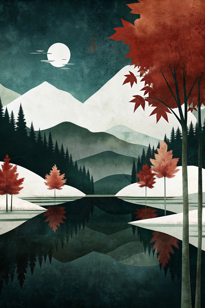 Poster Landscape And Moon Poster Minimalist Nature Boho Print Trendy Fall Aesthetic