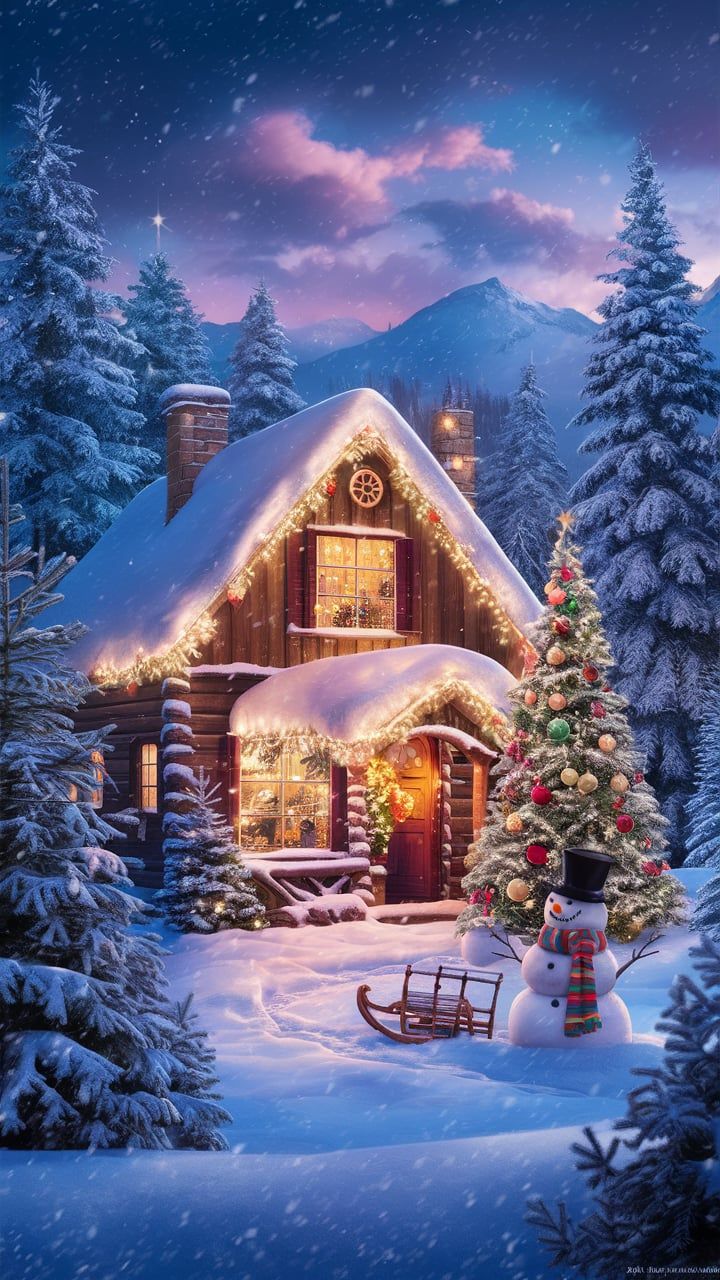 Cozy Winter Cabin Christmas Wallpaper