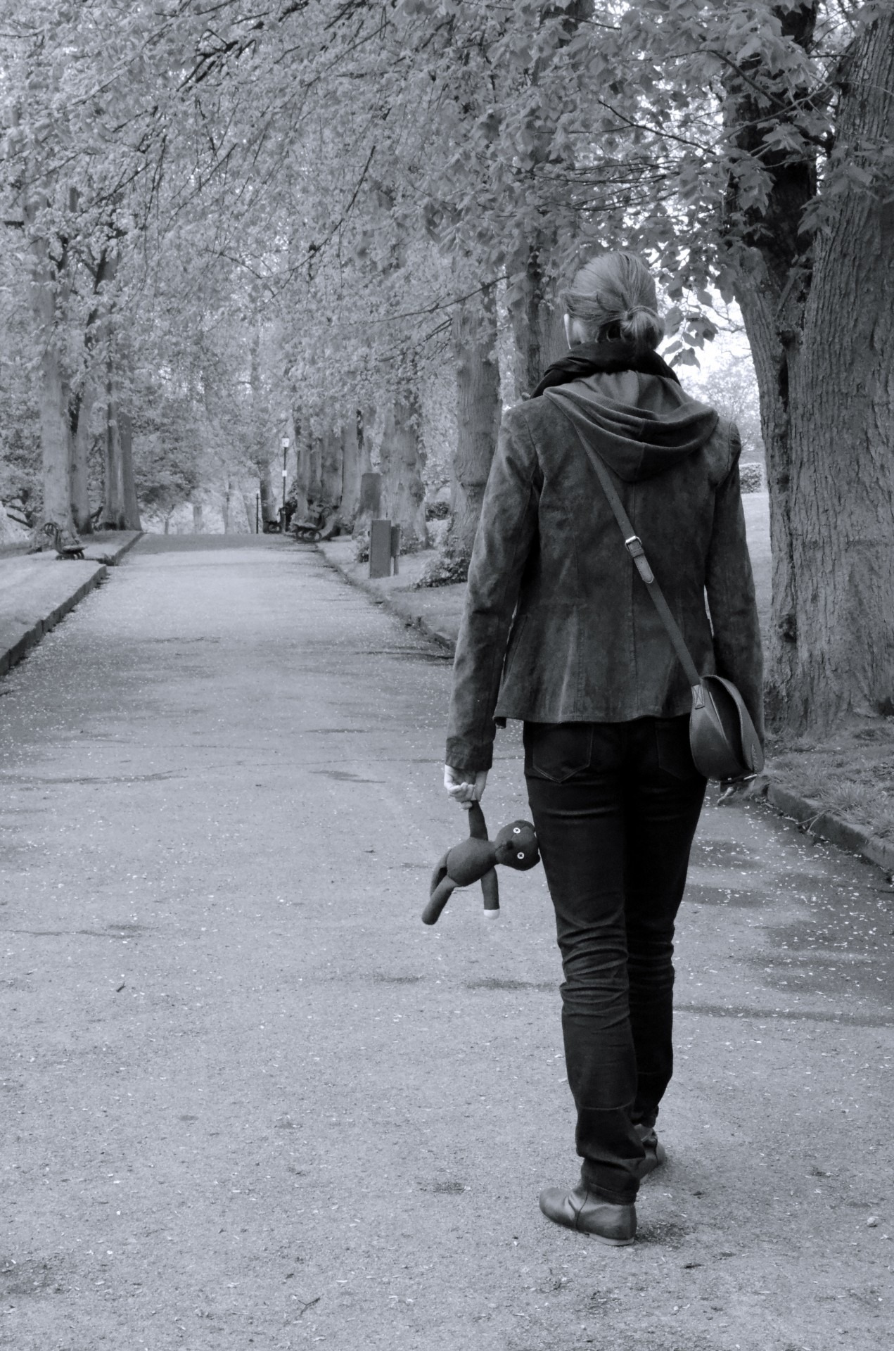 Free Image, path, walking, snow, winter, black and white, people, girl, woman, road, alone, male, spring, park, weather, gray, abandoned, toy, season, teddy bear, trees, footwear, photograph, snapshot, wallpaper, plan, way