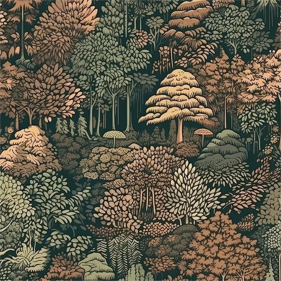 MuralPeel Boho Autumn Forest Mountain Landscape Tree Leaf Green Yellow Orange Abstract Vintage Peel And Stick Wallpaper Self Adhesive Removable Easy Peel Off Stick On Paper For Bedroom Cabinet Renter