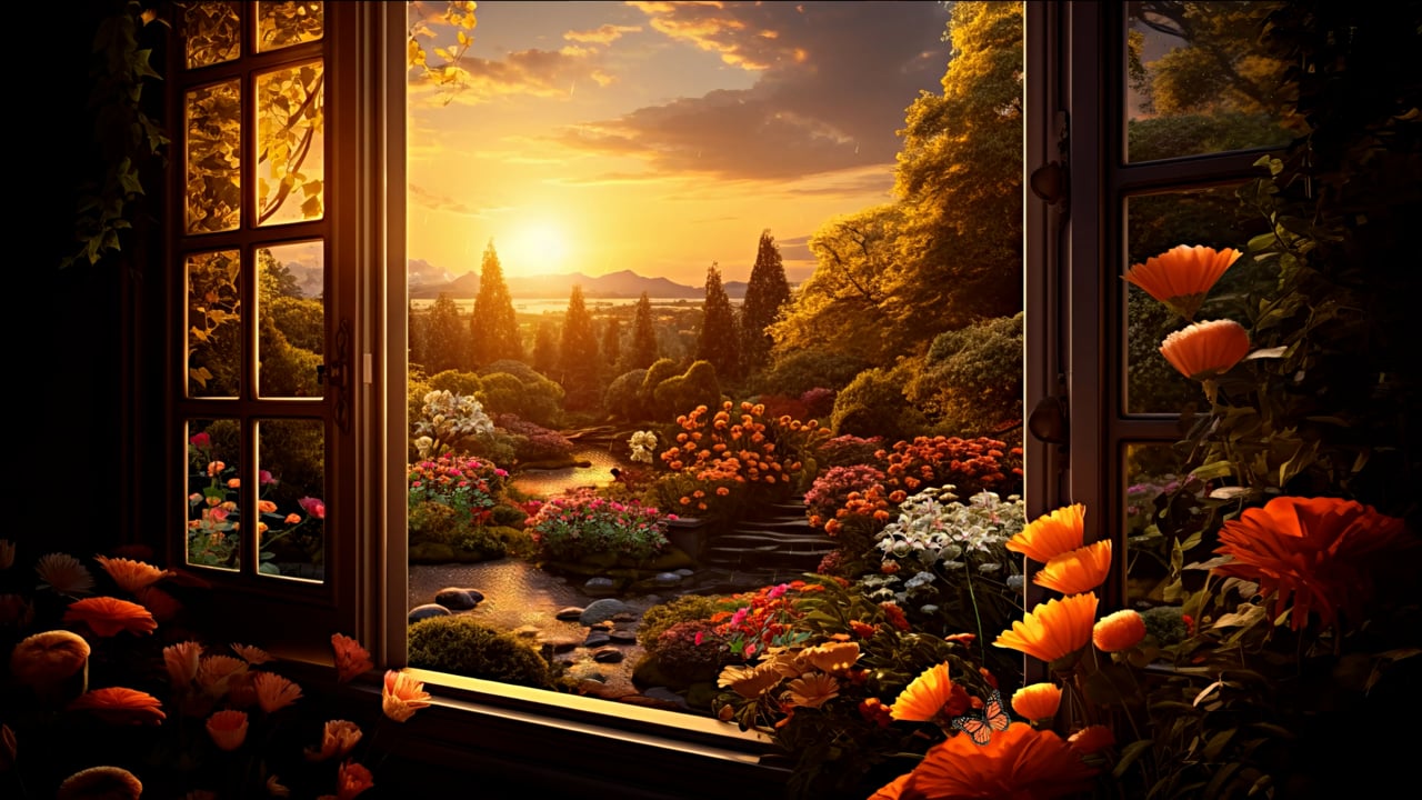 Flowers, Window, Rain, Dawn