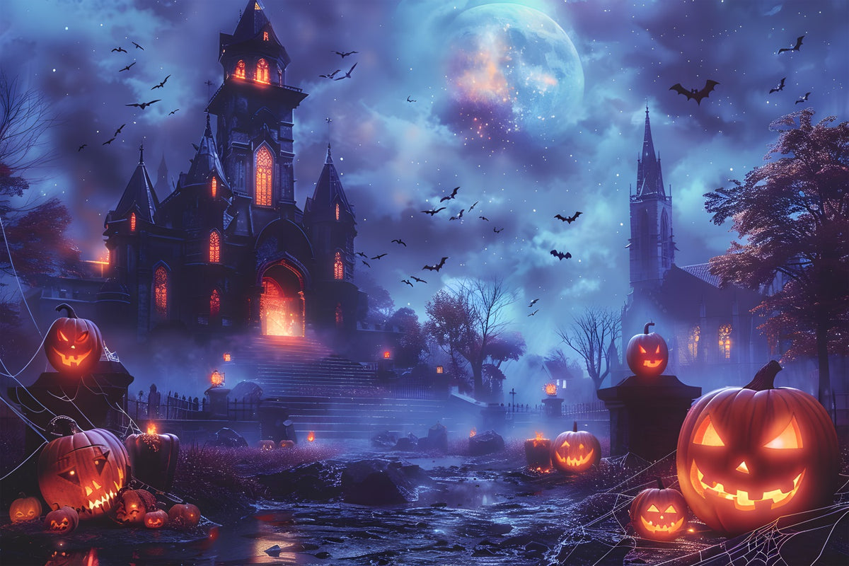 Enchanted Halloween Pumpkin Castle Backdrop RR7 246