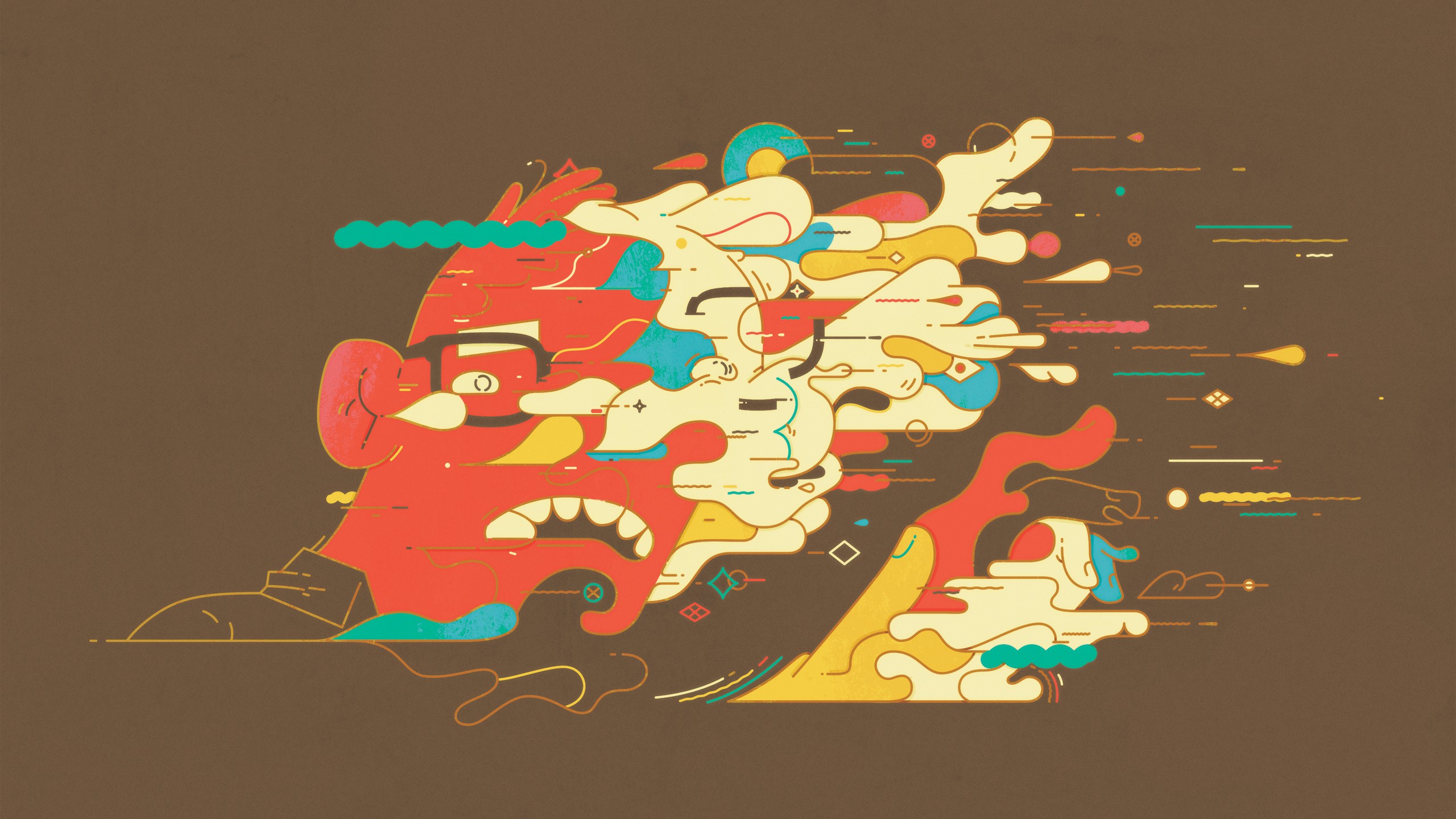 digital Art, Simple Background, Minimalism, Abstract, Face, Glasses, Colorful, Paint Splatter, Brown Background, Teeth, Men, Artwork Wallpaper HD / Desktop and Mobile Background