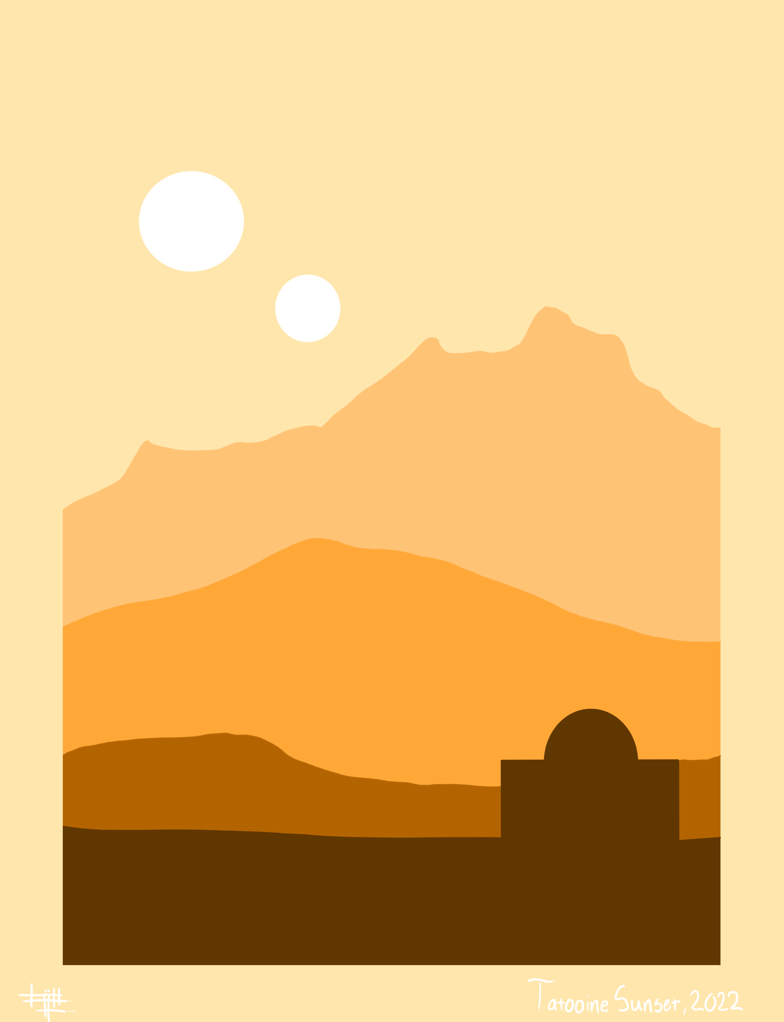 Some minimalistic tatooine art I made. Might look good as somebody's wallpaper :)