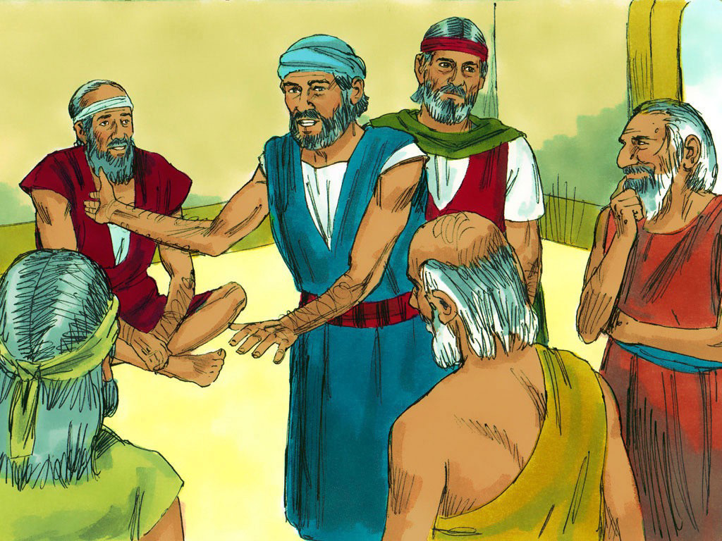 FreeBibleimage - Moses goes to Pharaoh - Moses and Aaron go to the leader of Egypt (Exodus 4:29:16)