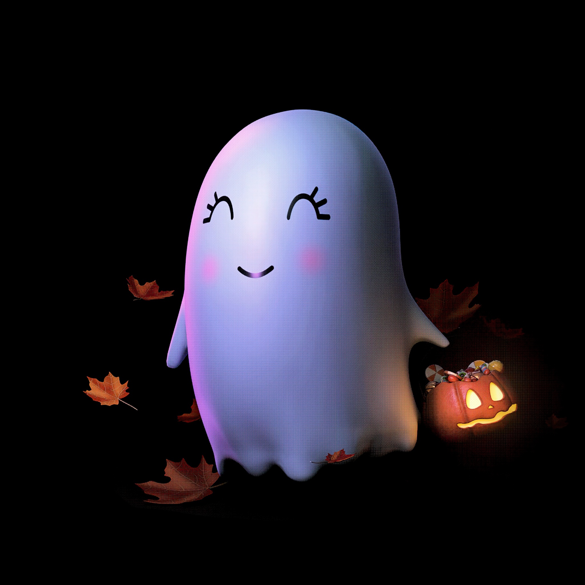 Cute ghost Wallpaper 4K, Halloween night, Kawaii, AMOLED