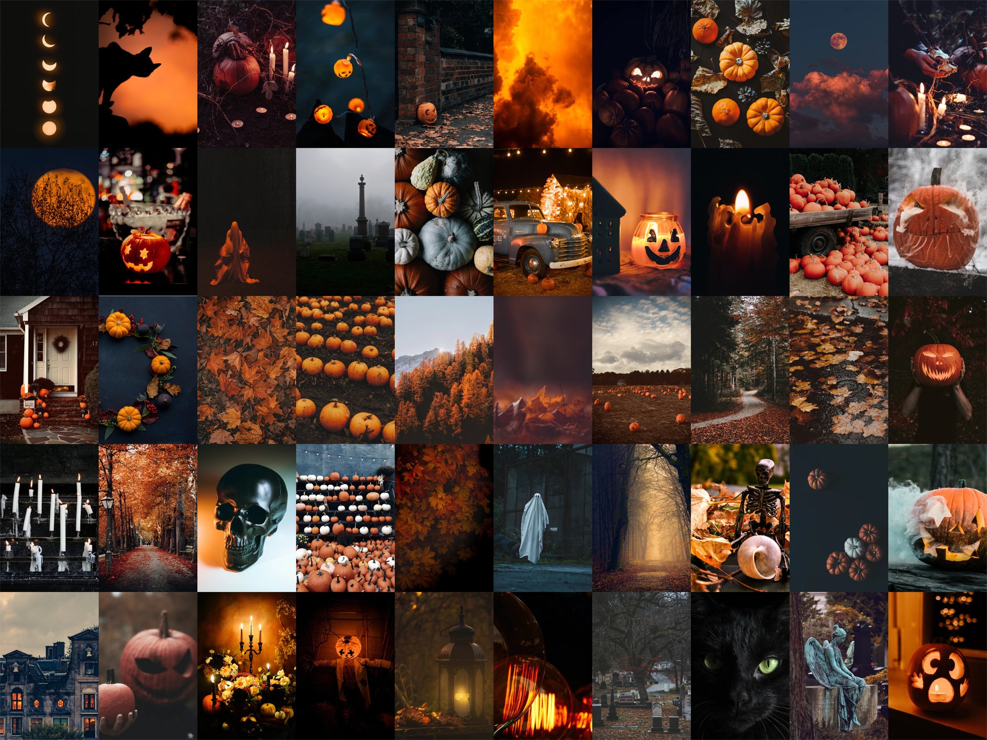Dark Halloween Wall Collage, Printable Wall Collage, 50 Pieces, 4x6 Inch Image, Digital Download, Room Decor, Spooky Halloween Aesthetic