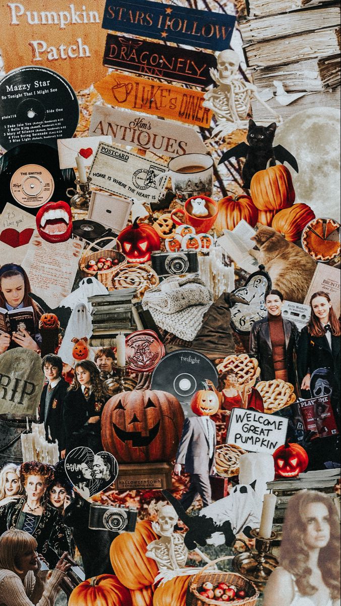 Autumn Halloween Fall Collage Background