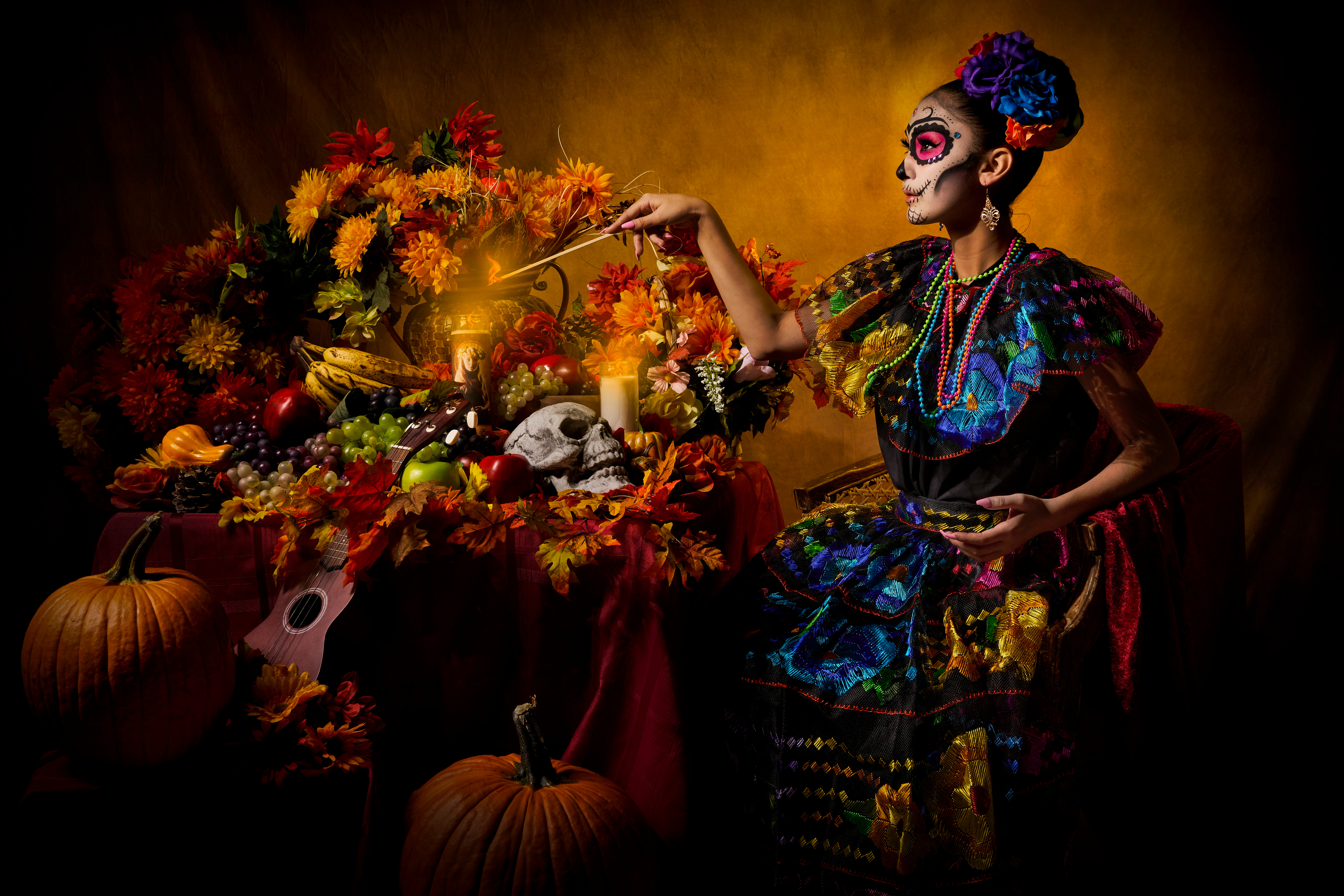 Download Day Of The Dead Dress Artistic Sugar Skull 4k Ultra HD Wallpaperx3000