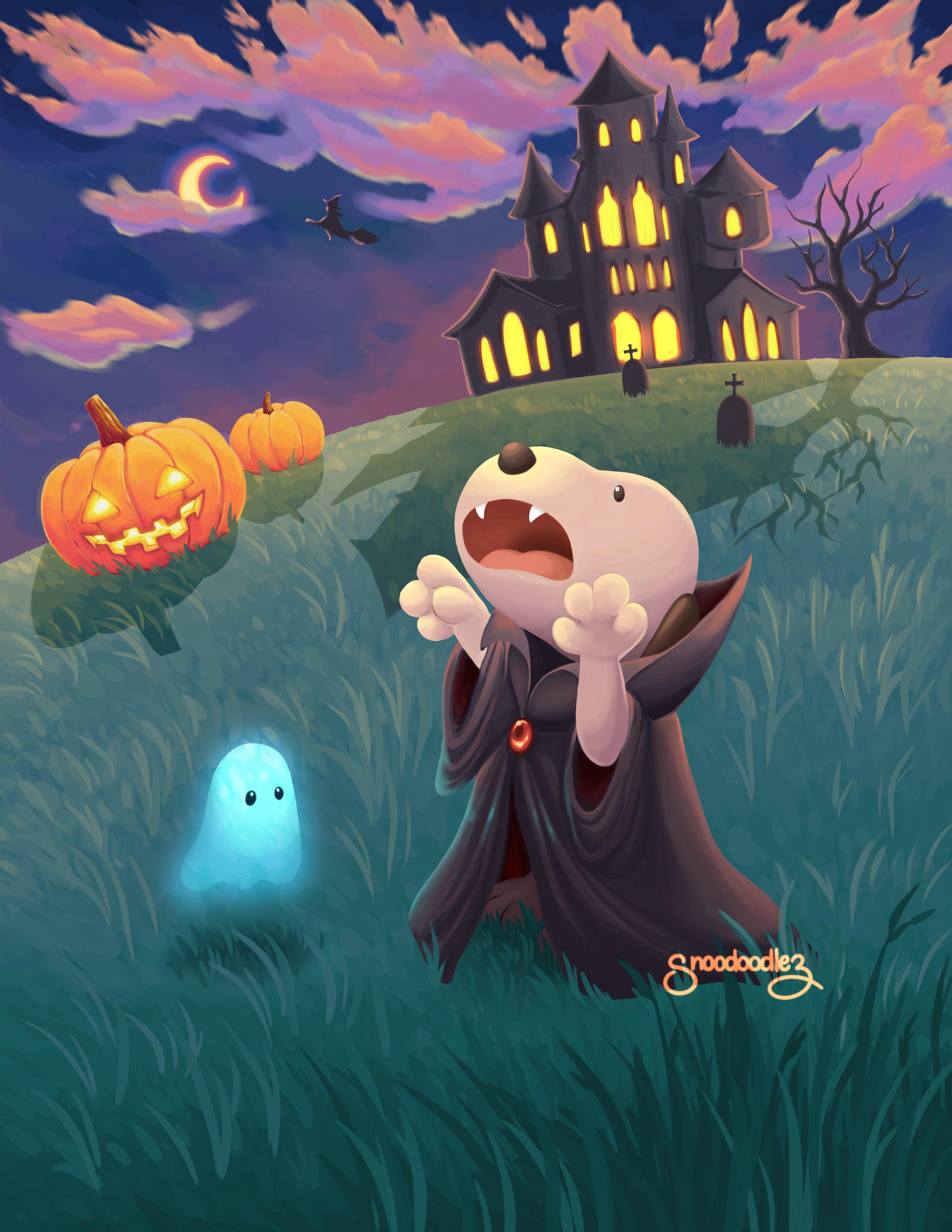 my wife drew snoopy and woodstock as dracula and a ghost for halloween! they're quite spOoKy. hope y'all have a happy halloween!