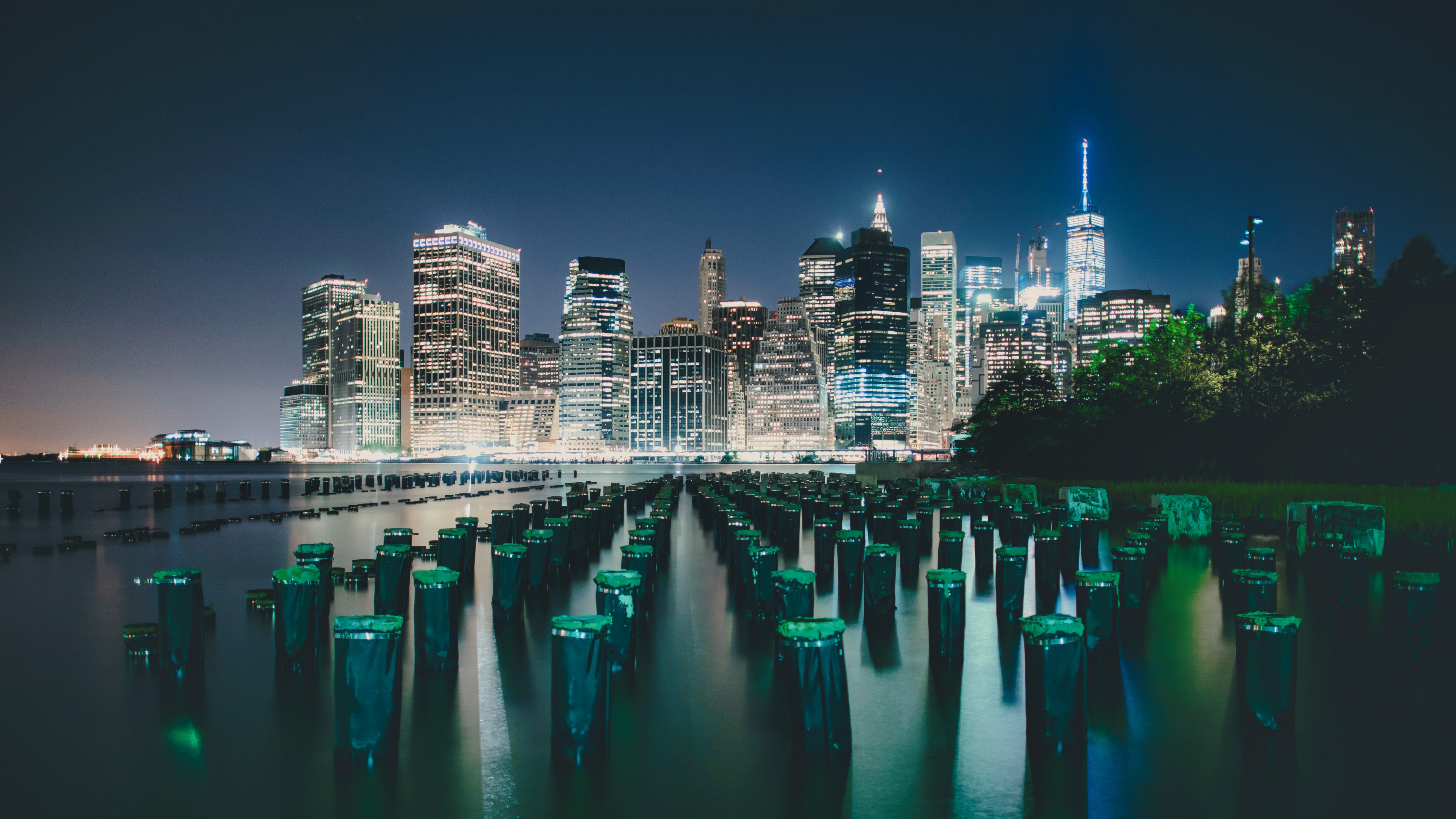 New York City Wallpaper 4K, Manhattan Skyline, Skyline, Night