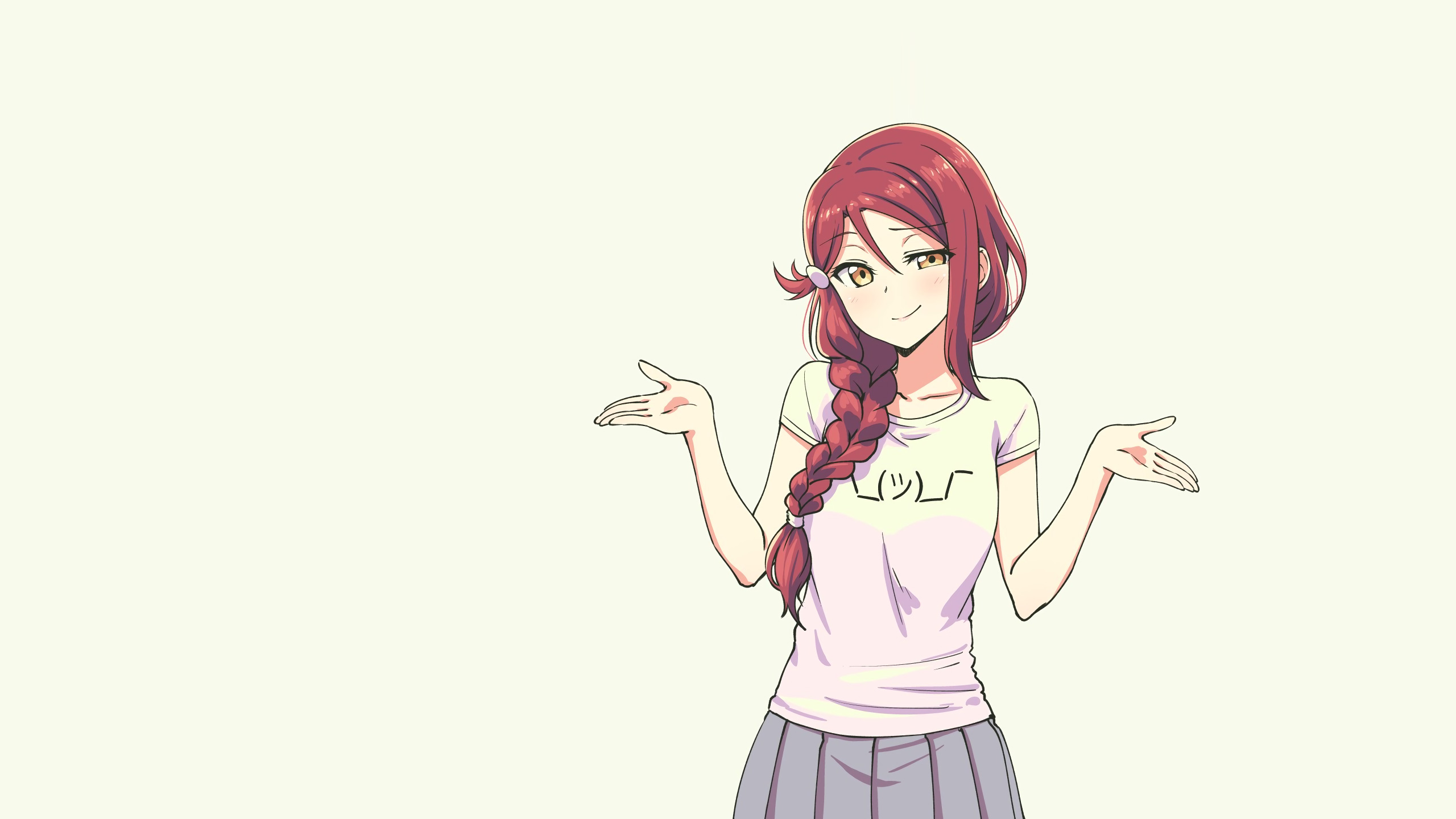 Wallpaper Red Haired Girl in White Dress Anime Character, Background Free Image