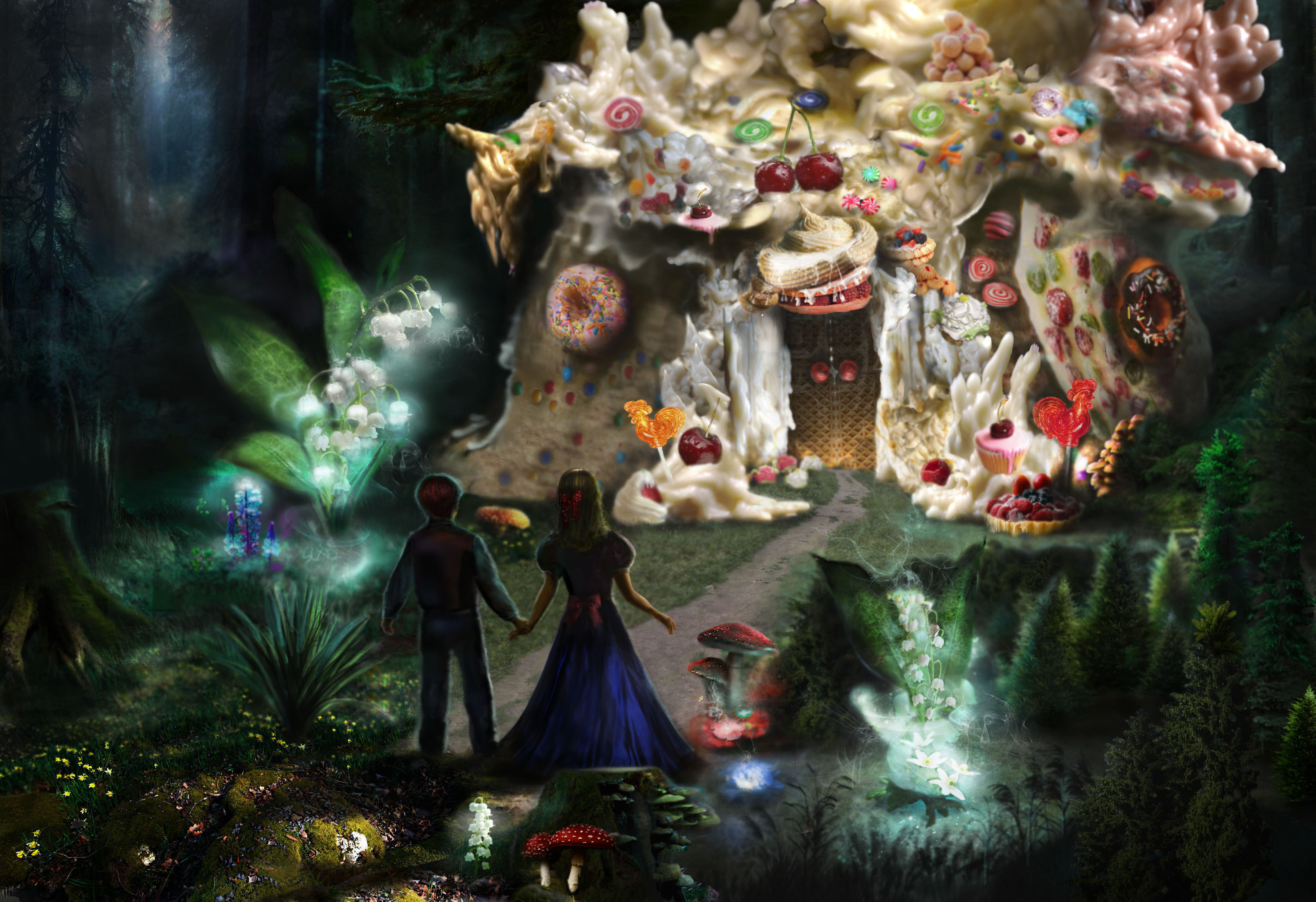 Wallpaper forest, children, tale, thicket, gingerbread house, Gretel, Hansel, Grimm for mobile and desktop, section разное, resolution 3368x2309