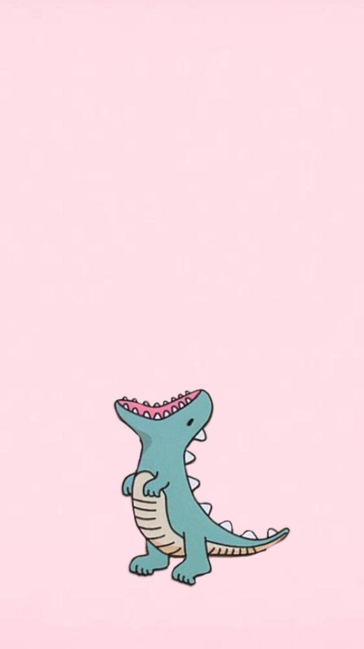Download Cute Dinosaur On Pink Aesthetic Wallpaper