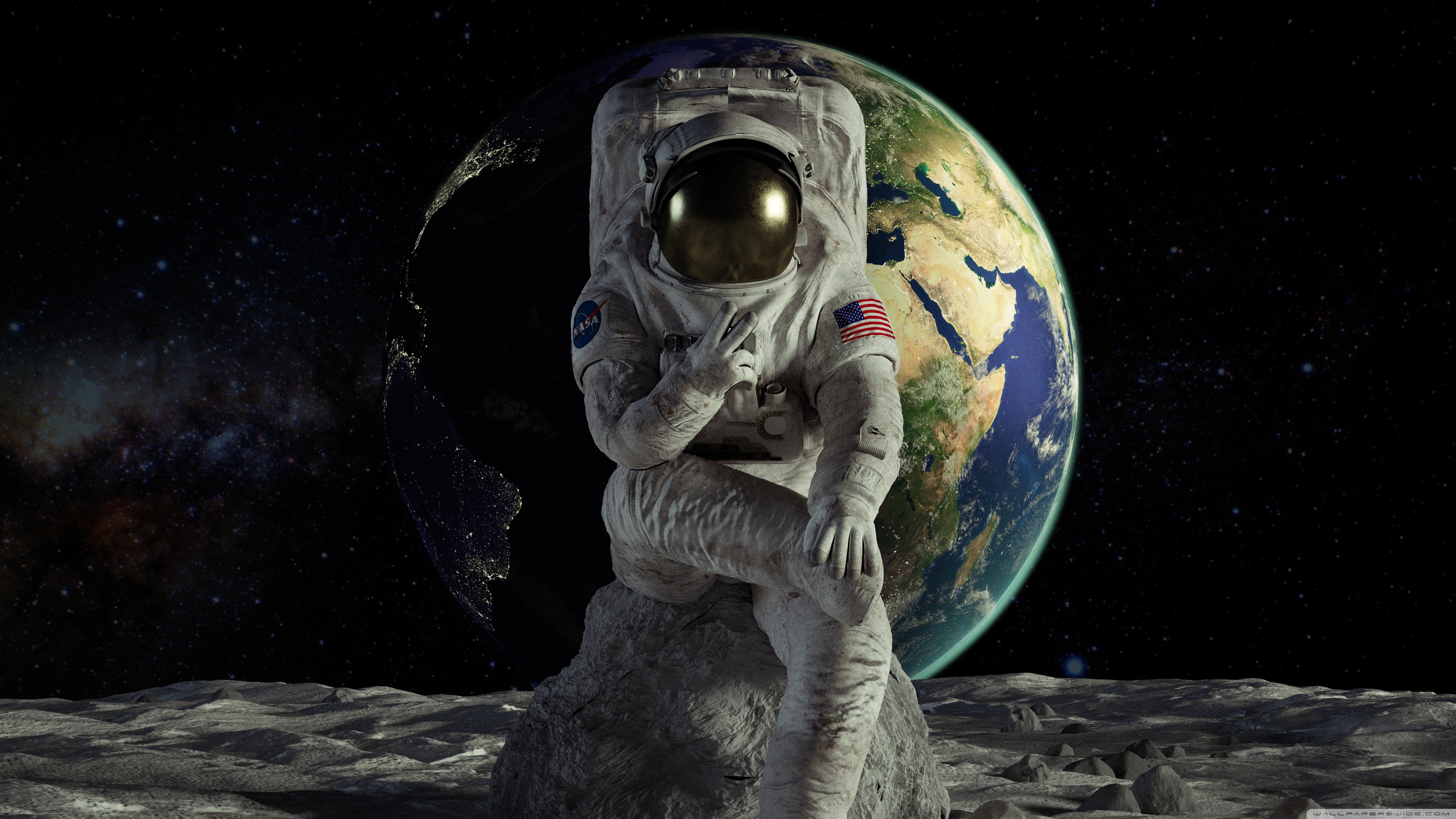 Astronaut on the Moon Victory 4K UHD Wallpaper for UltraHD Desktop and TV, Widescreen and UltraWide Display, Dual and Triple Monitor, Smartphone and Tablet Devices