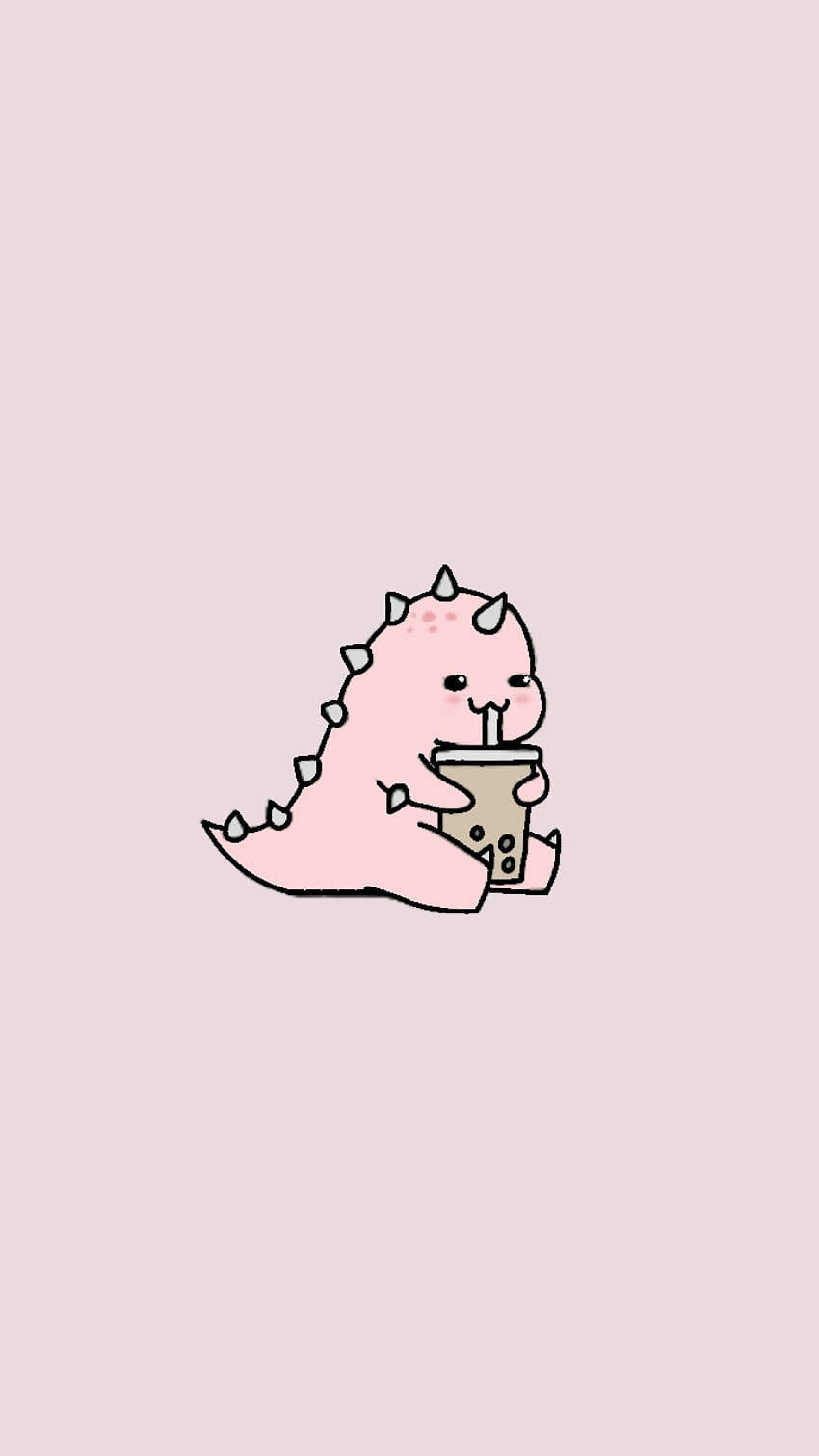 Pink Dino Kawaii iPhone Wallpaper