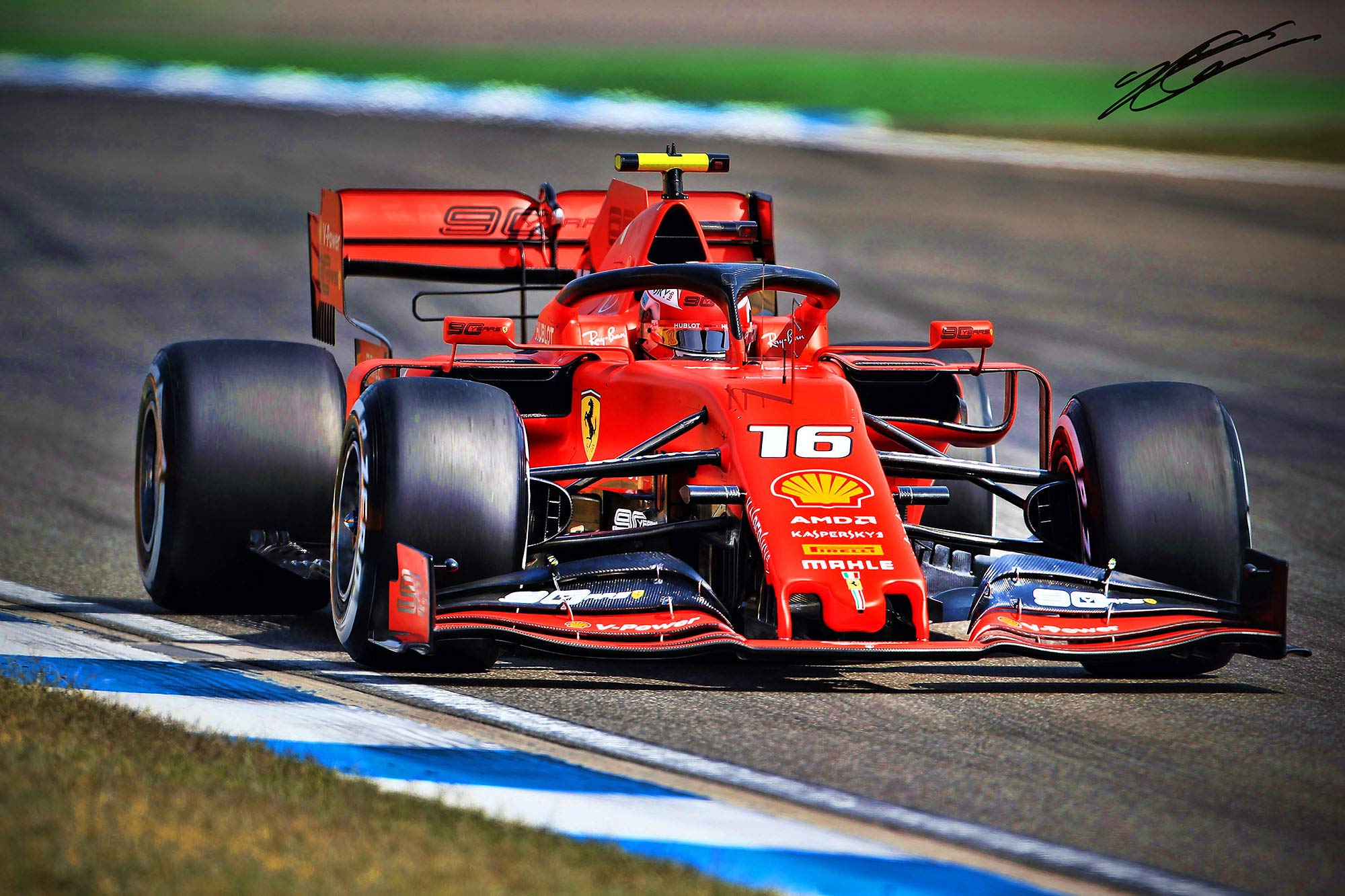 XOTIKS Poster Of Ferrari F1 Formula 1 Racing With Pre Printed Charles Leclerc Autograph High Gloss Art Print Poster. (777P) (24”x36”): Posters & Prints