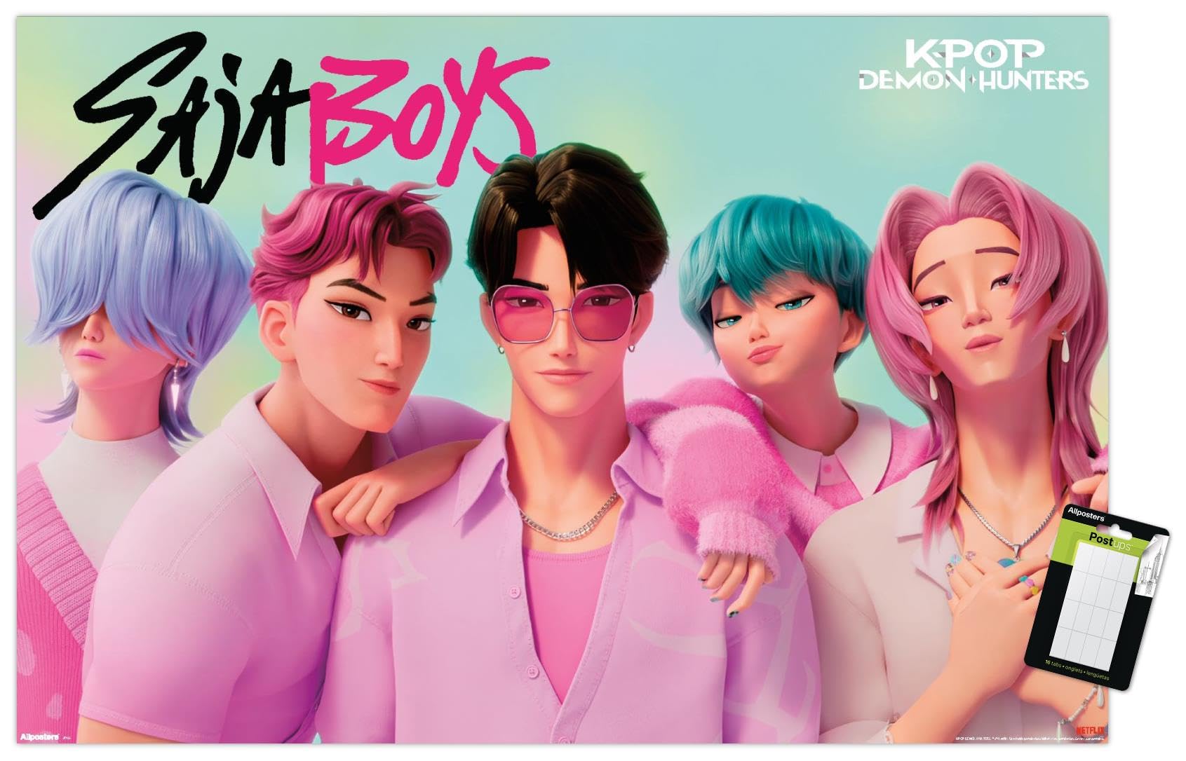 Netflix KPop Demon Hunters Boys Wall Poster, 34L x 22.4W, Poster & Mount Bundle: Posters & Prints