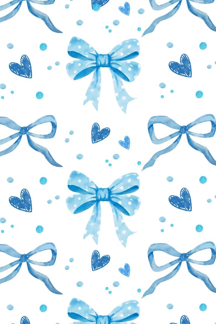Blue Bows and Hearts Wallpaper Seamless Pattern Design