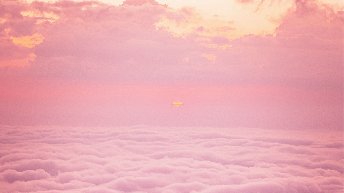 Download wallpaper 1366x768 slope, hill, clouds, sunset, pink tablet, laptop HD background
