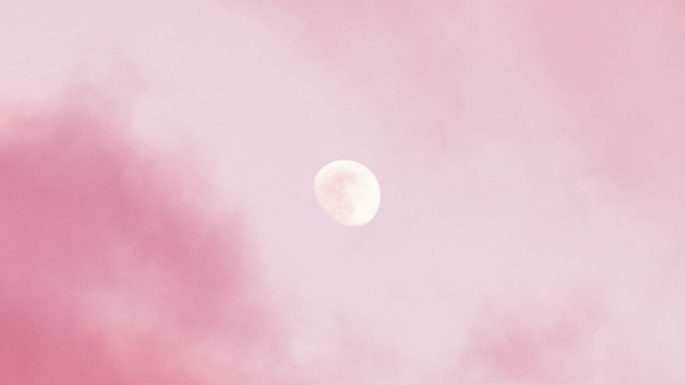 Download wallpaper 1366x768 moon, clouds, pink, sky tablet, laptop HD background