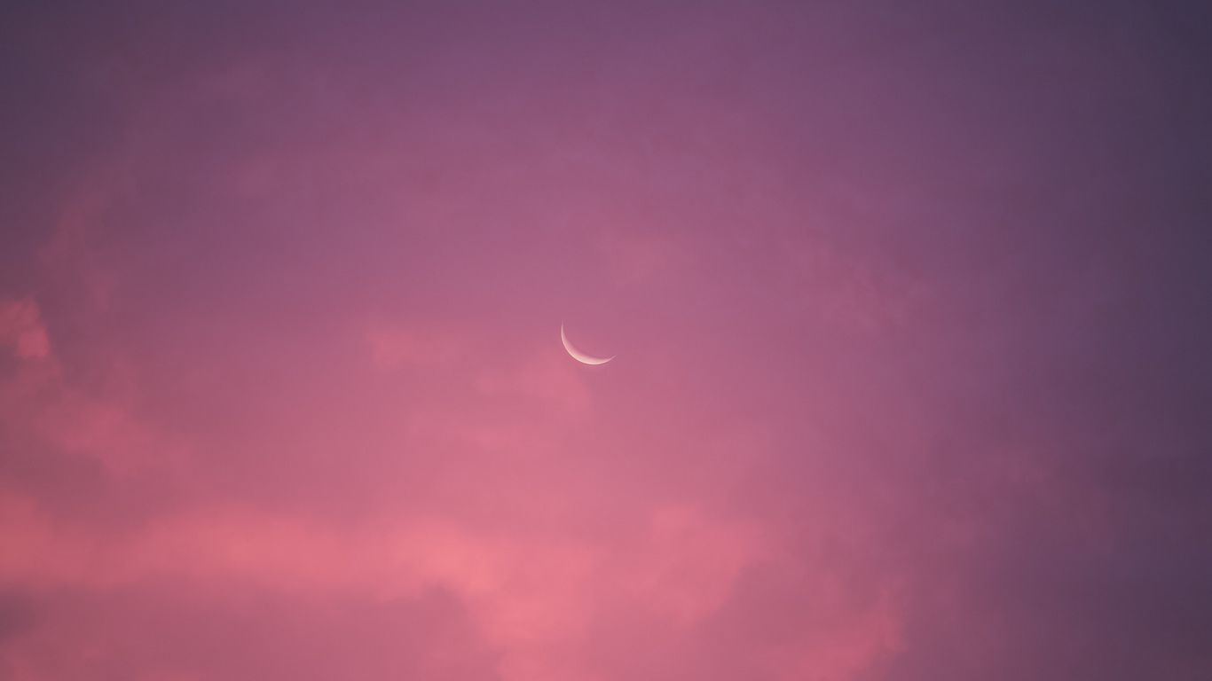 Download wallpaper 1366x768 moon, sky, pink tablet, laptop HD background
