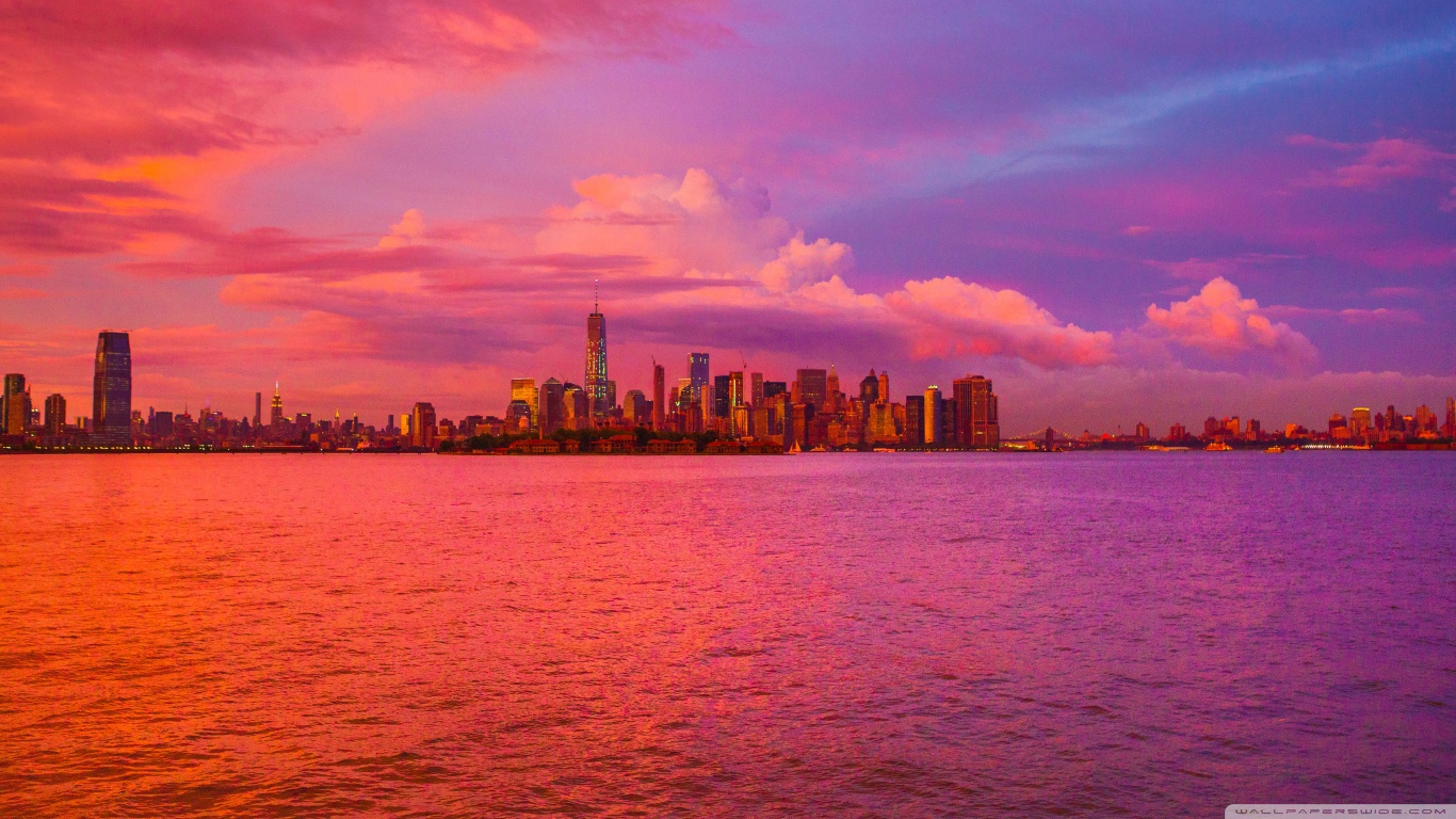 New York City Pink Sunset 4K UHD Wallpaper for UltraHD Desktop and TV, Widescreen and UltraWide Display, Smartphone and Tablet Devices