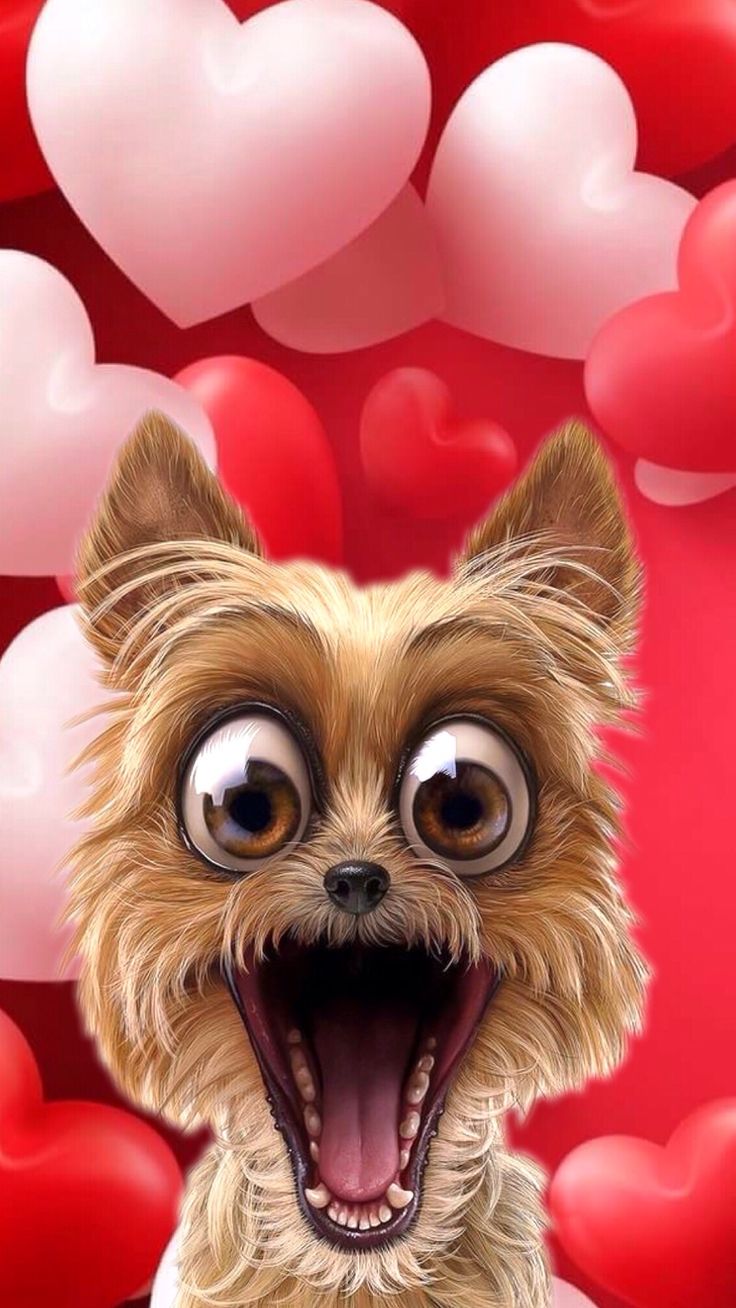 Adorable Dog Drawing with Hearts Background