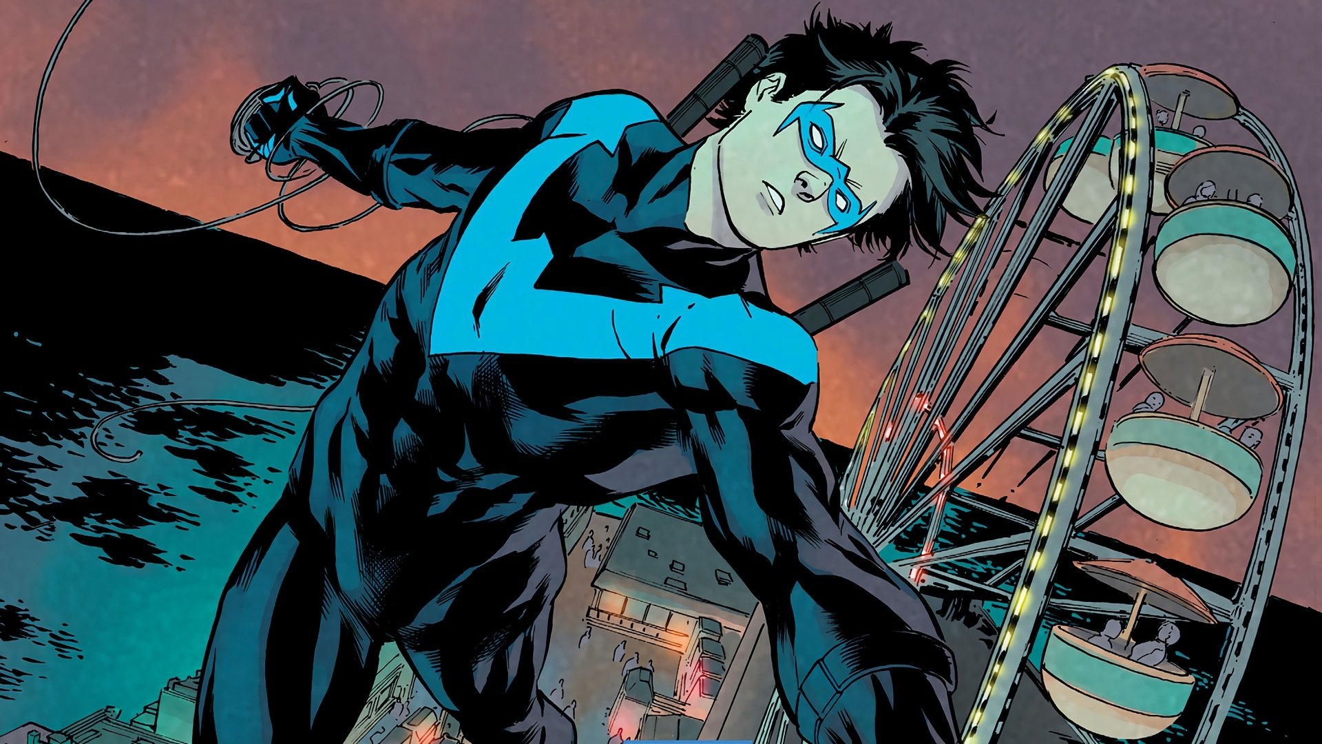 Nightwing HD Wallpaper: Dynamic Dick Grayson in Action Comics Icon
