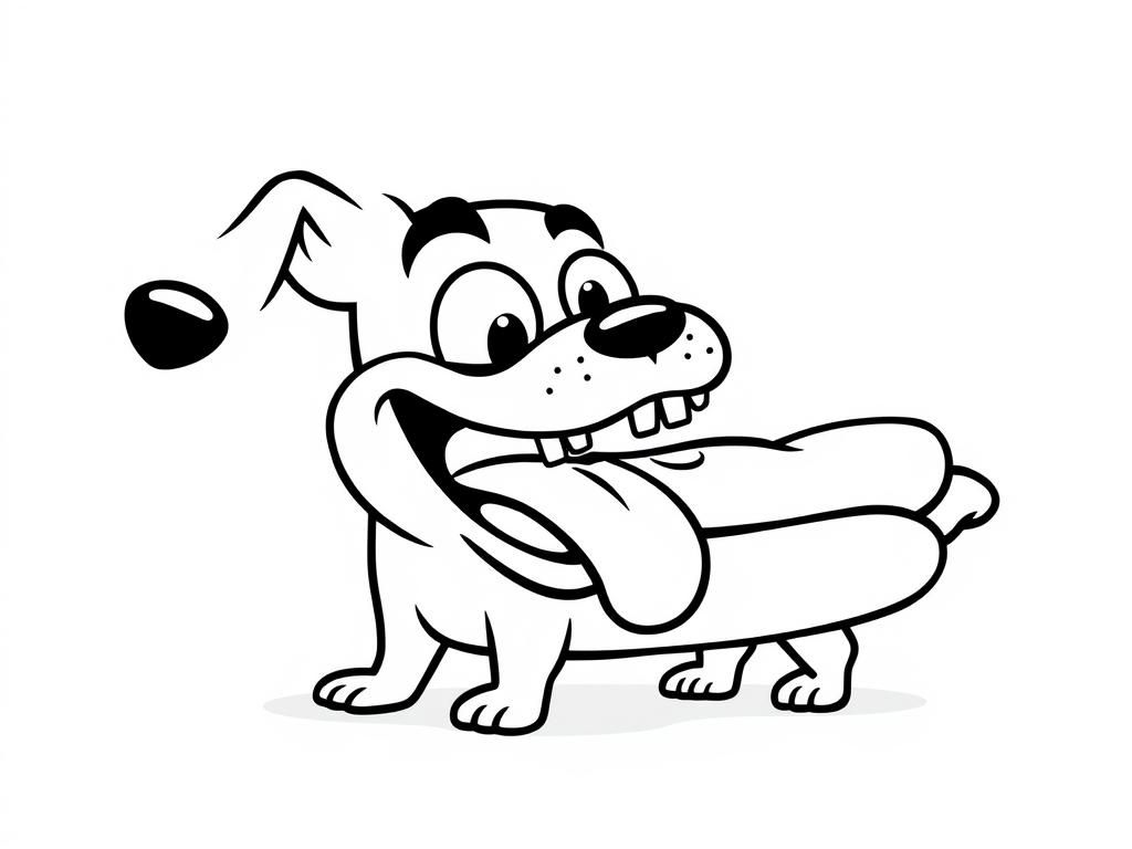 Cartoon Dog Holding Hot Dog Coloring Page Printable Coloring Page