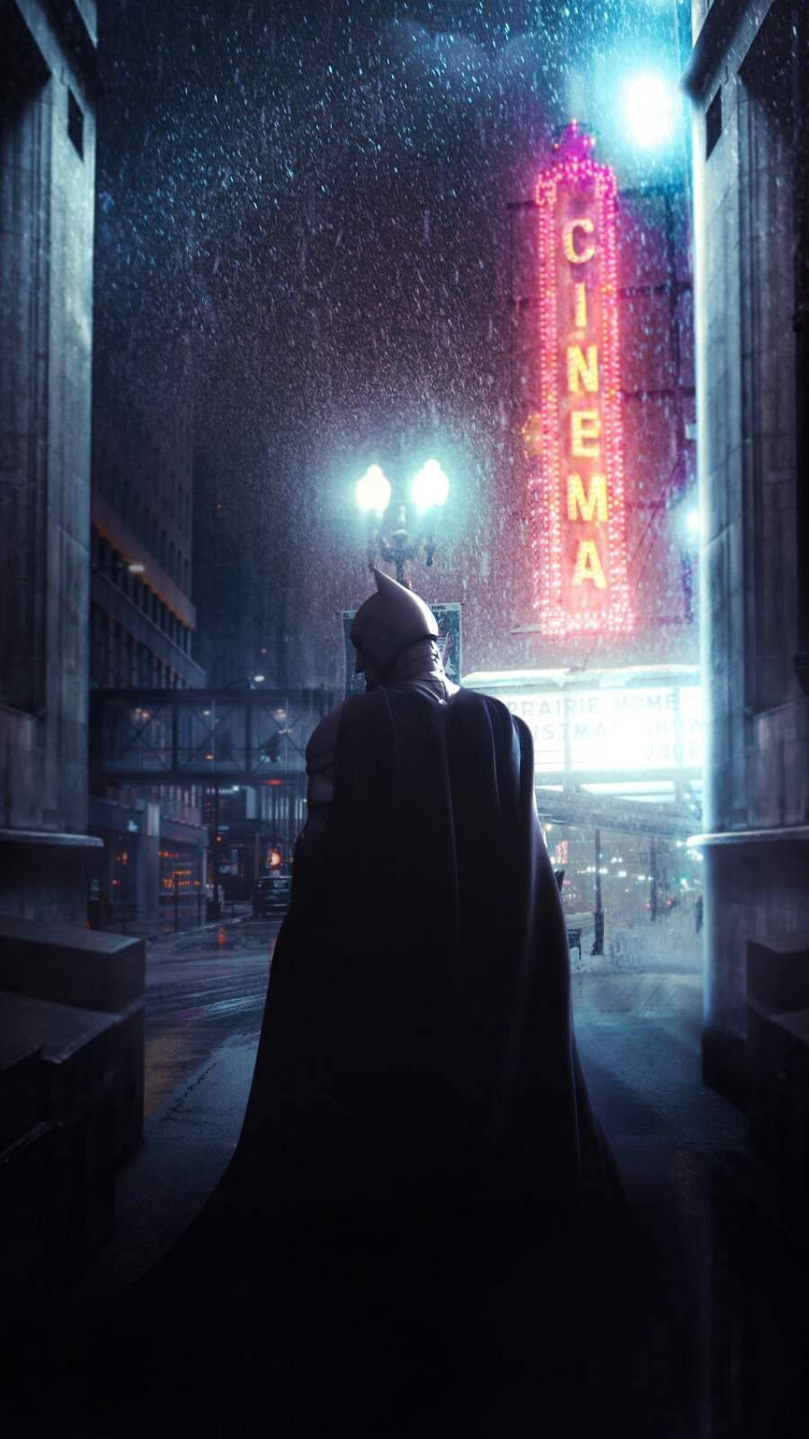 Download The Batman iPhone Rainy City Wallpaper