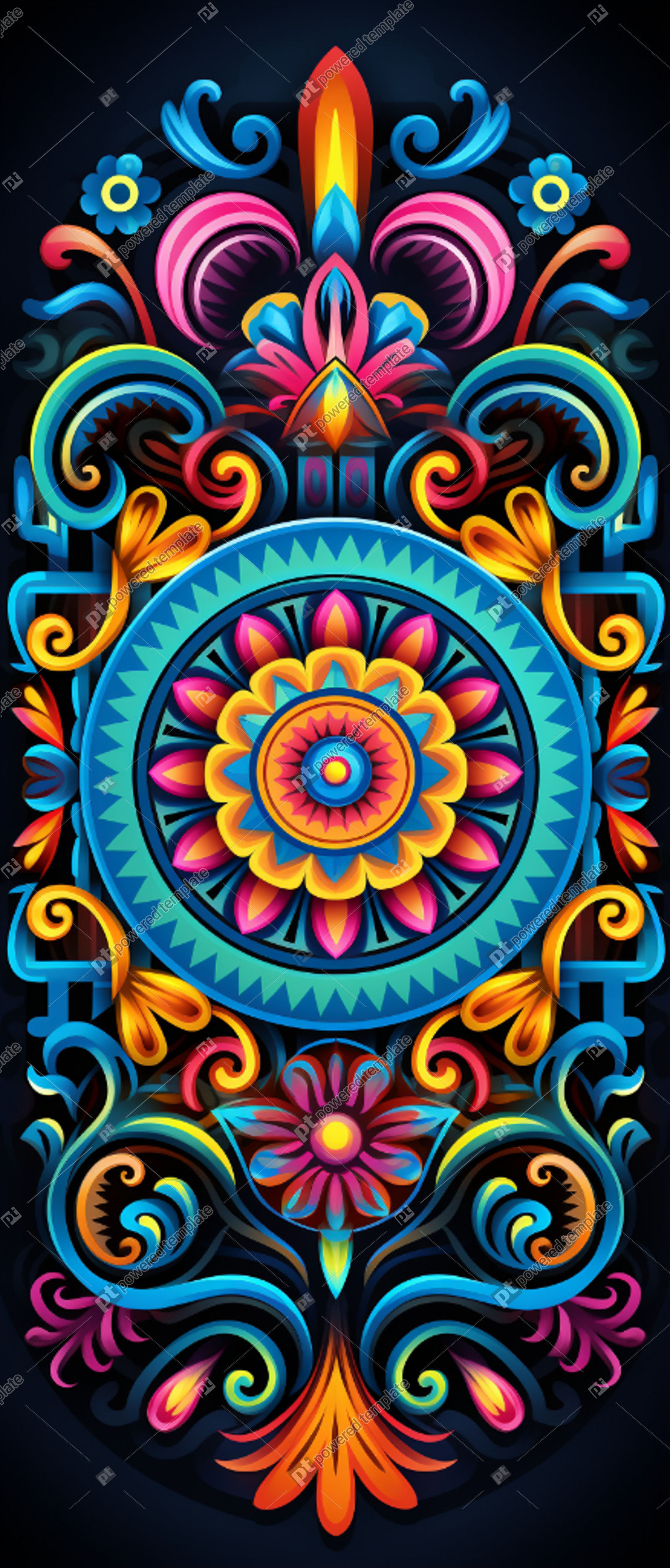 Vibrant Mexican Huichol Pattern with Intricate Motifs