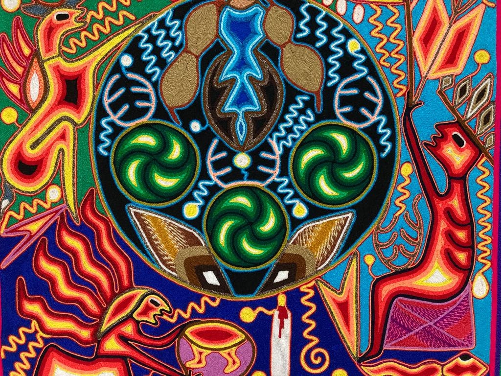 Huichol Yarn Painting: 24 Square Mexican Folk Art Wall Decor